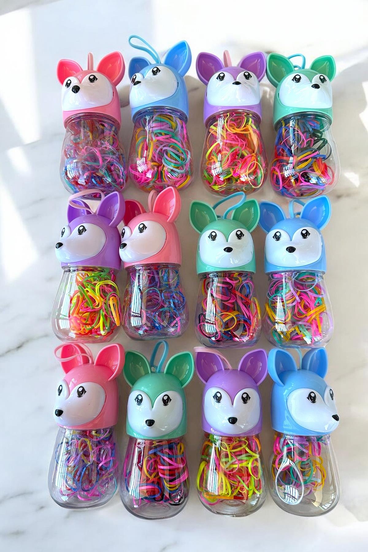 12'li Karışık Renk Köpek Figürlü Lastik Toka Set