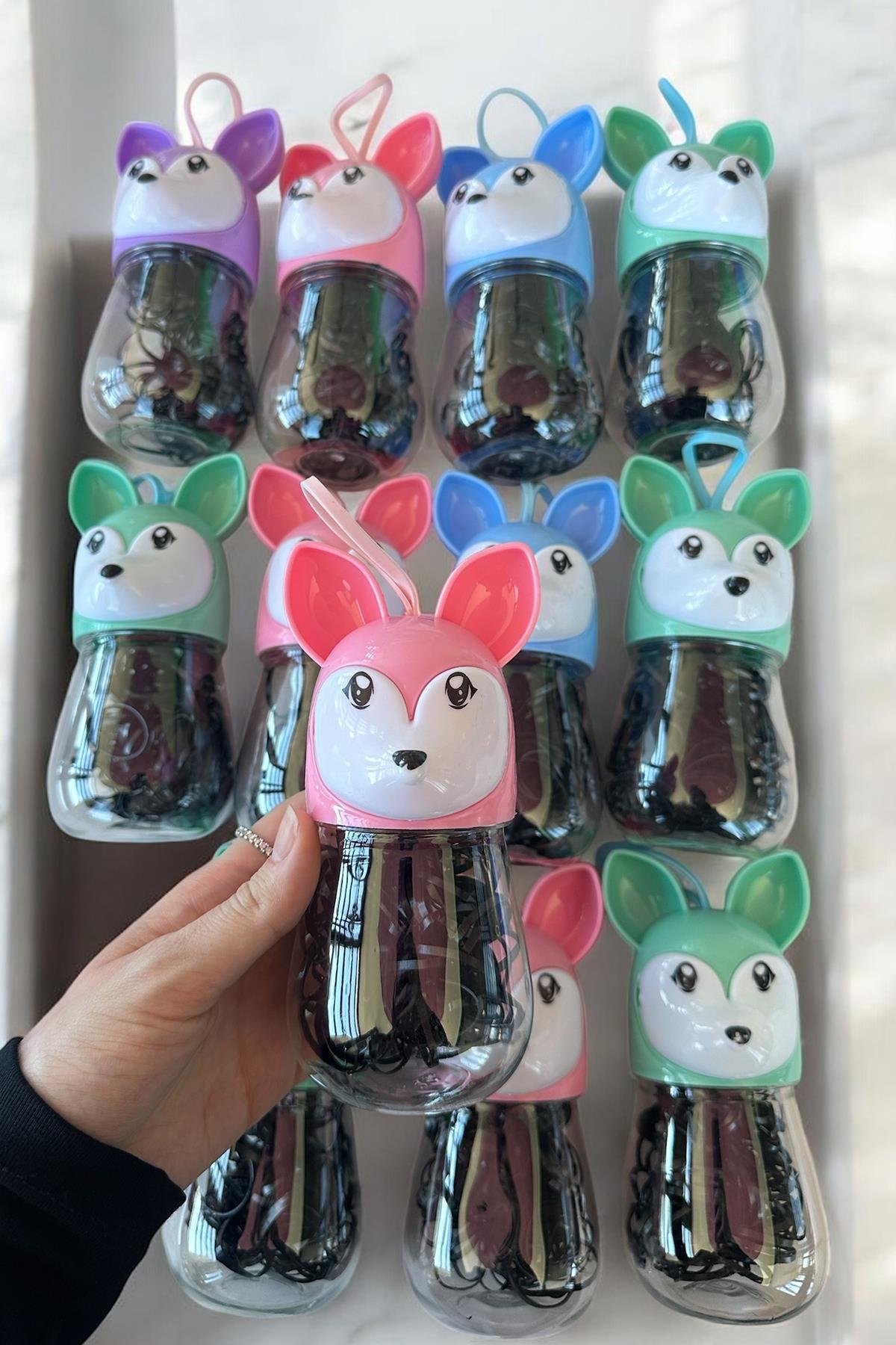 12'li Siyah Renk Köpek Figürlü Lastik Toka Set