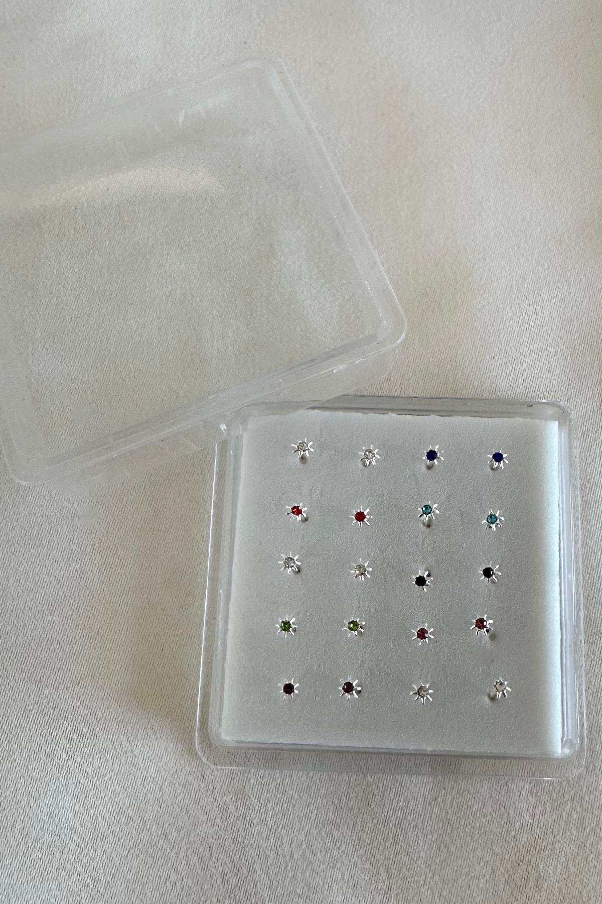 20'li Gümüş Renk Karışık Renk Taşlı Hızma Set
