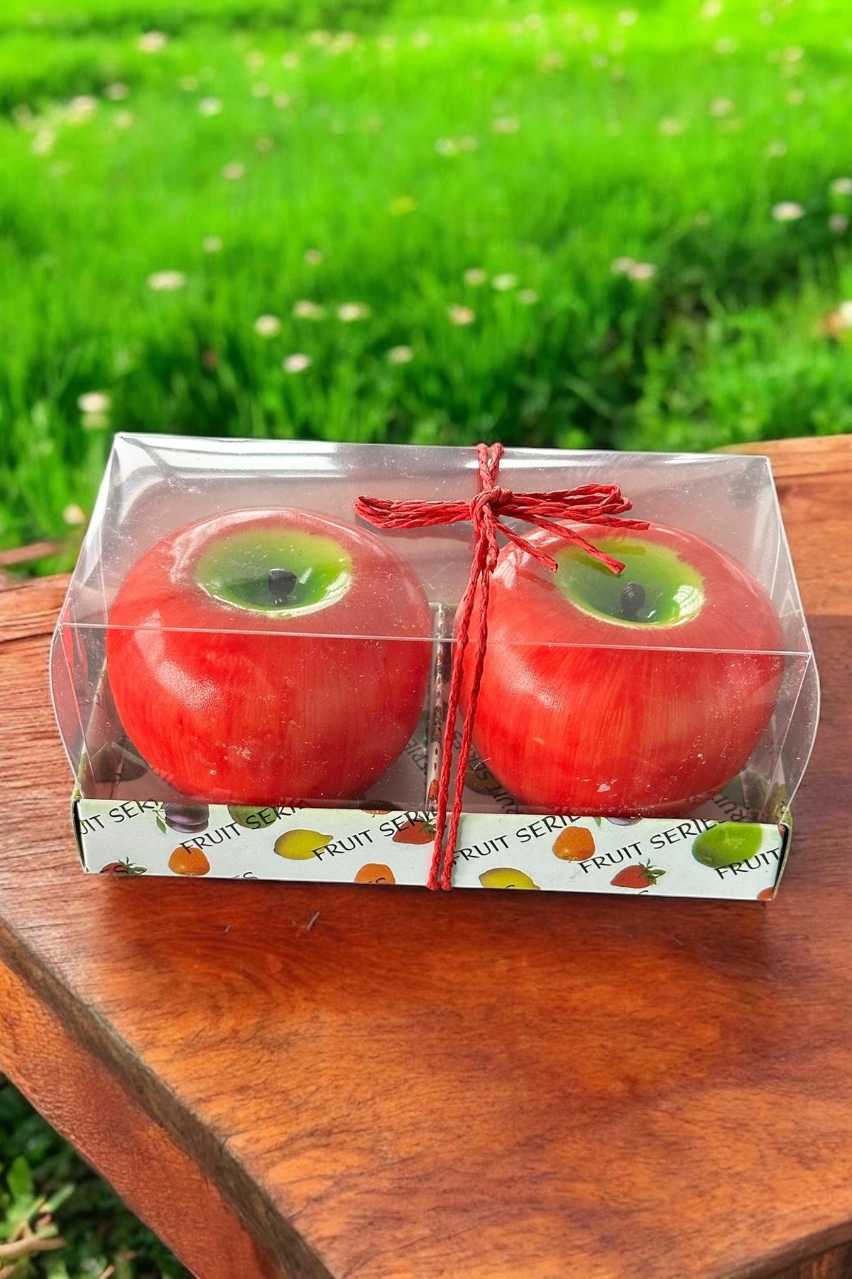 2'li Kırmızı Renk Elma Figürlü Dekoratif Mum