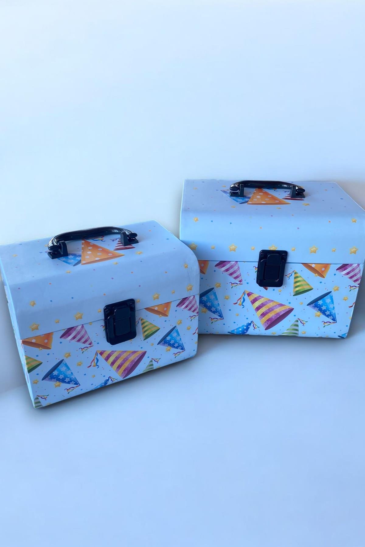 2'li Mavi Renk Sandık Figürlü Hediye Kutusu Set