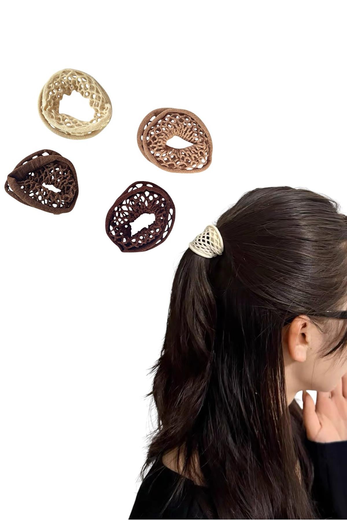 3'lü Karışık Renk File Detaylı Lastik Toka