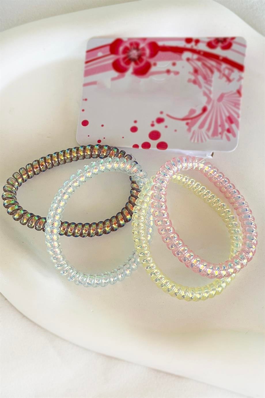 4'lü Pembe Renkli Helezon Hologramlı Lastik Toka