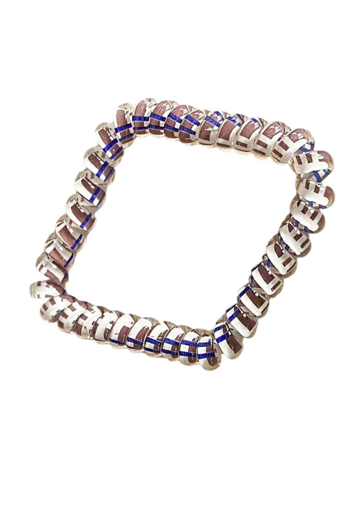 Açık Kahve Renk Lacivert Çizgili Helezon Lastik Toka