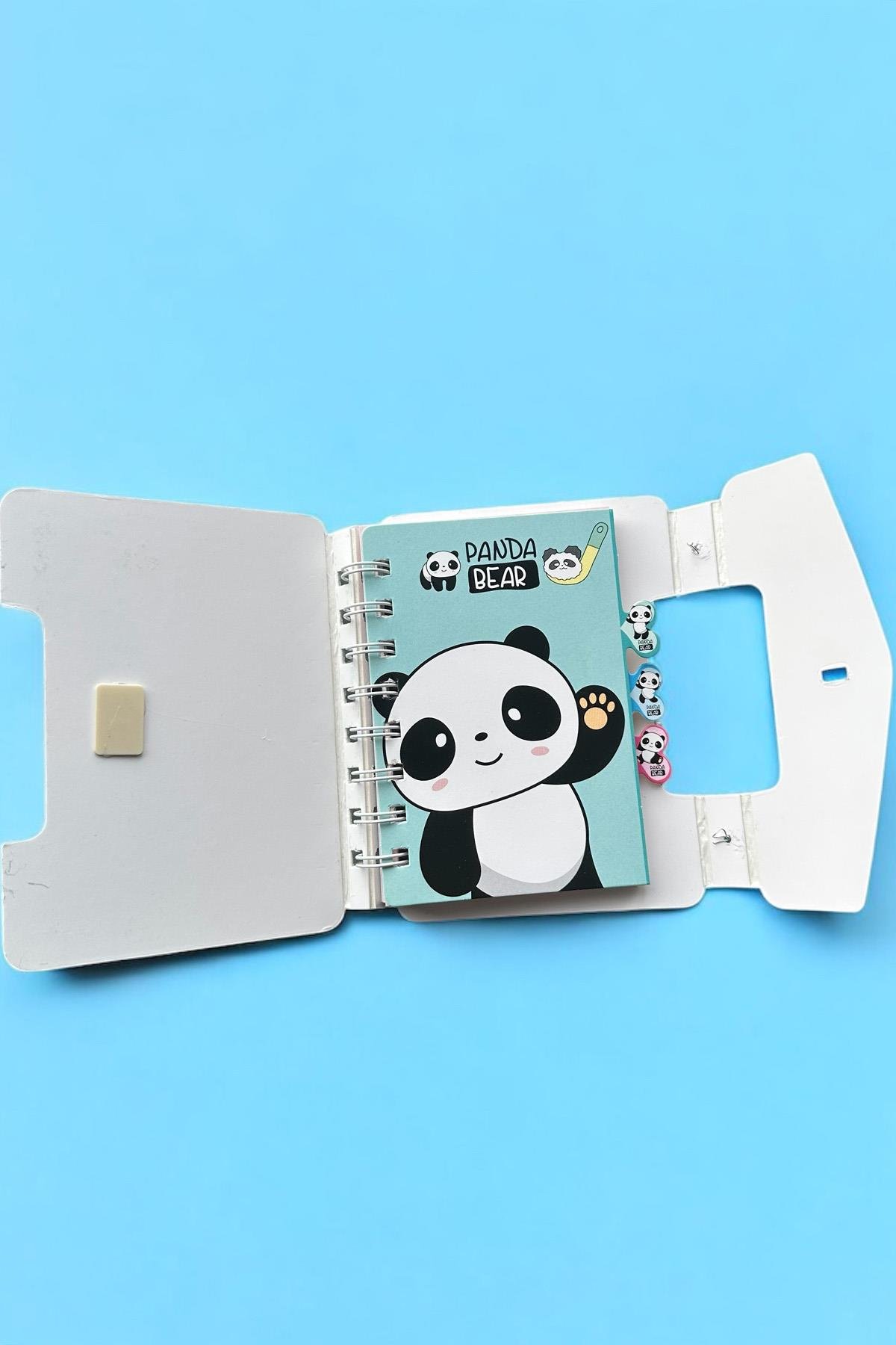 Açık Mavi Renk Panda Figürlü Kilit Detaylı Not Defteri