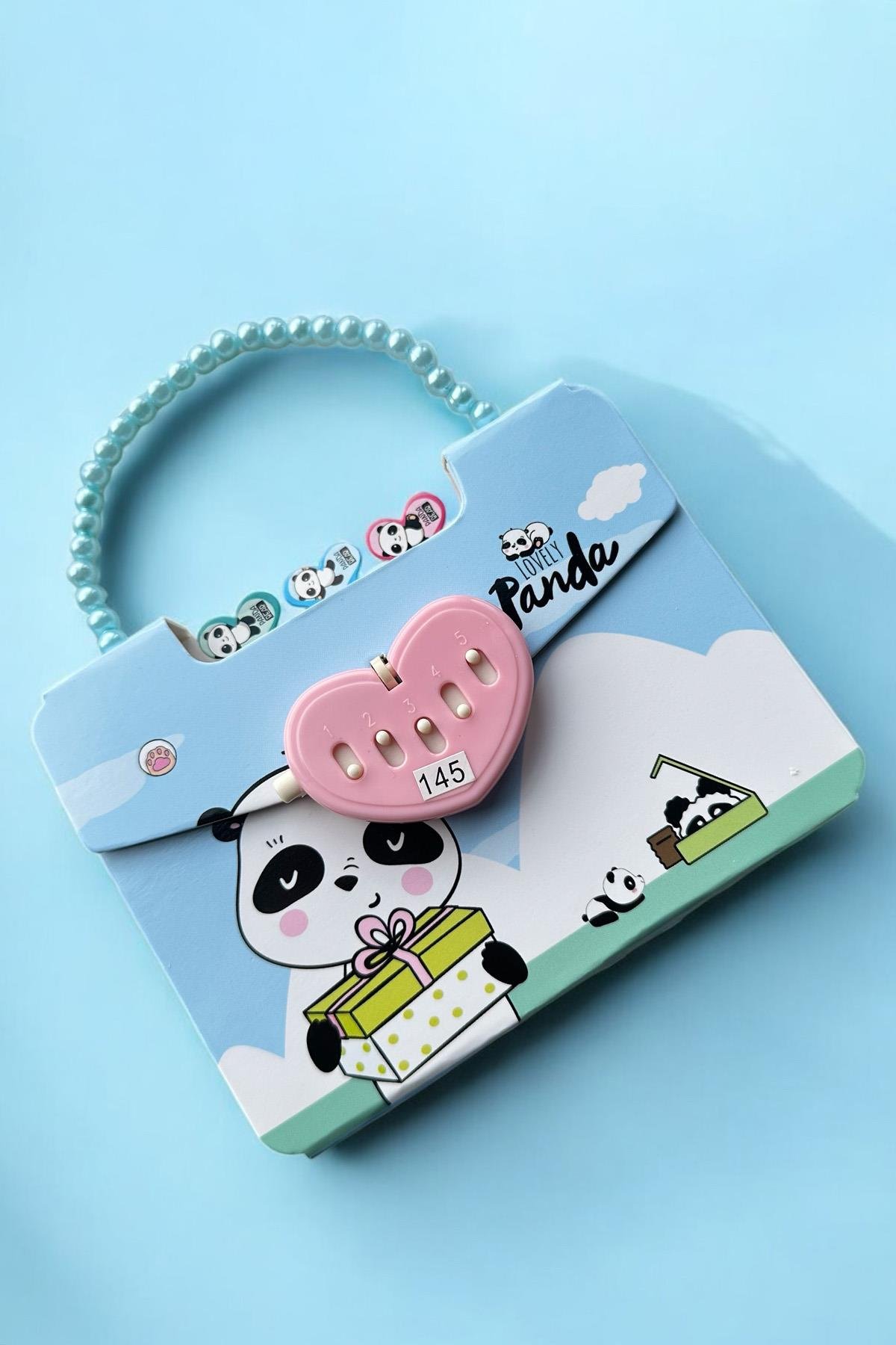 Açık Mavi Renk Panda Figürlü Kilit Detaylı Not Defteri