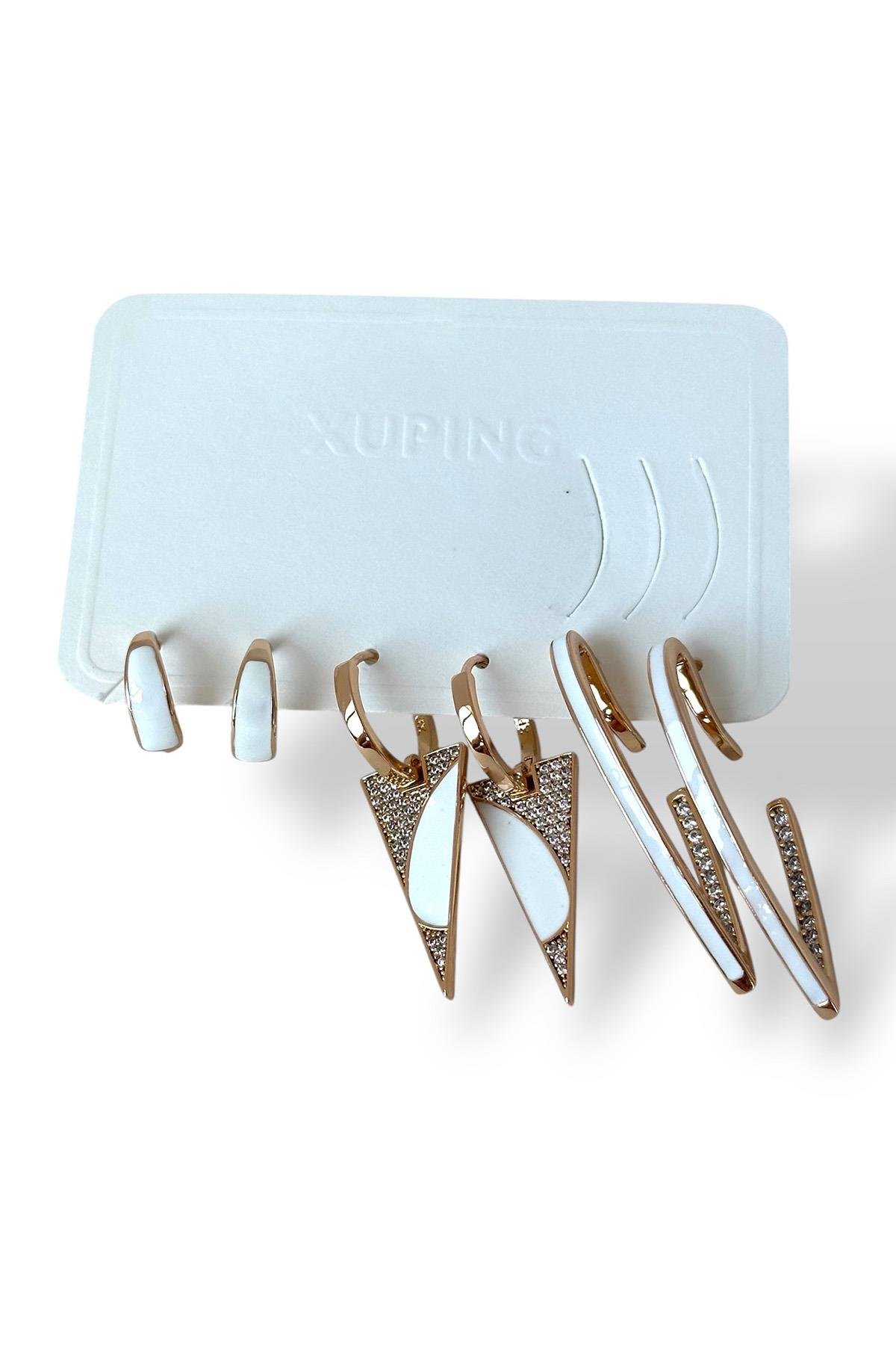 Altın Renk 6'lı Çelik Xuping Küpe Ve Ear Cuff Set