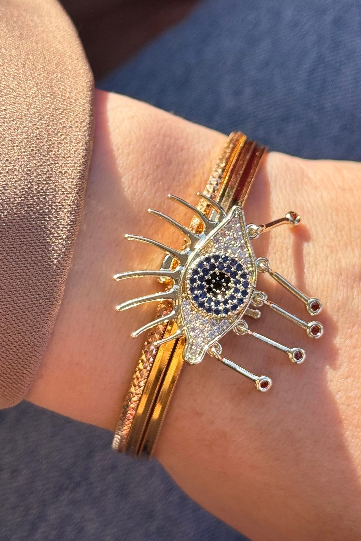 Altın Renk Göz Figürlü Taş Detaylı Ajda Charm / Kolye/ Bileklik Ucu