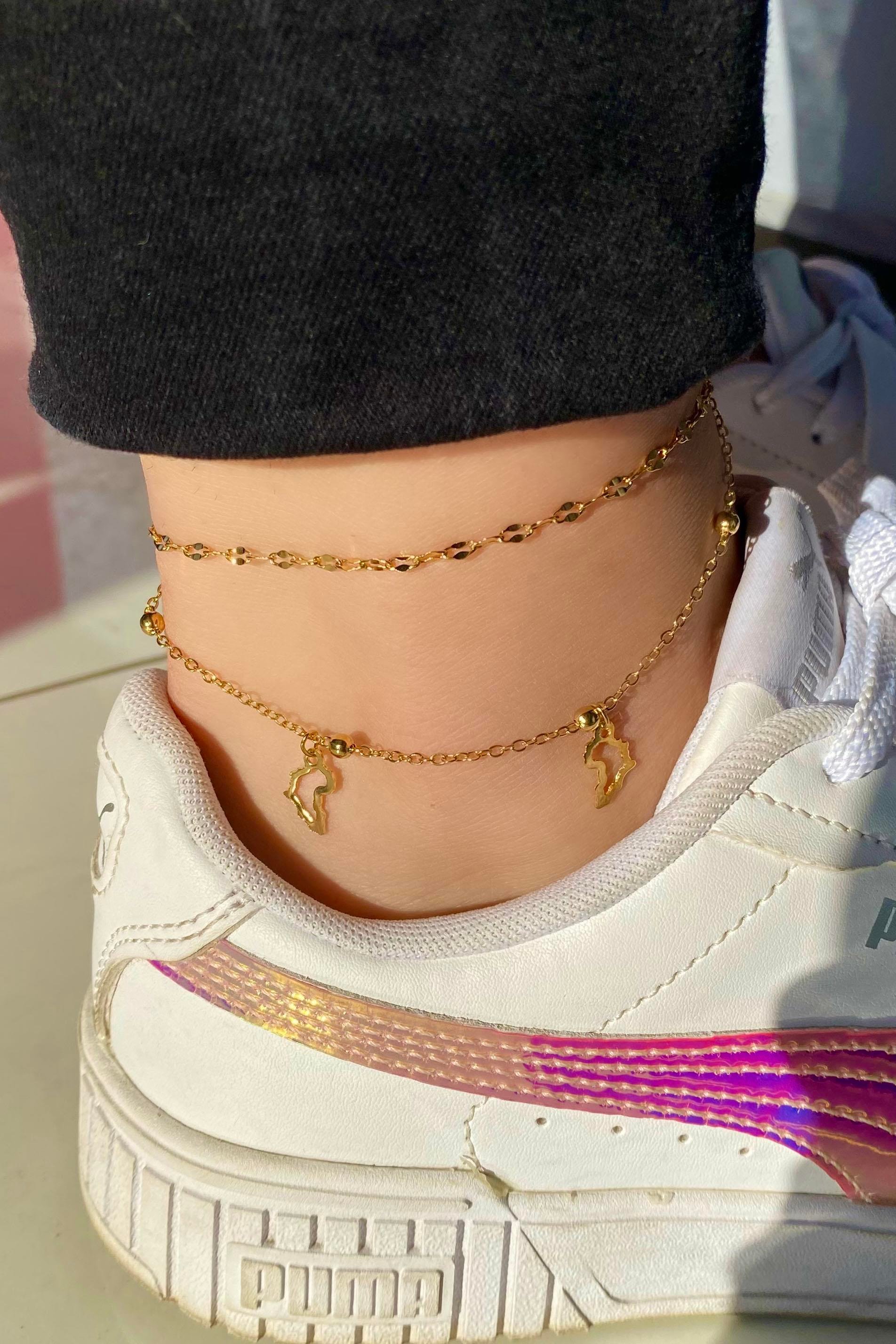 Altın Renk Harita Figürlü Çelik Halhal