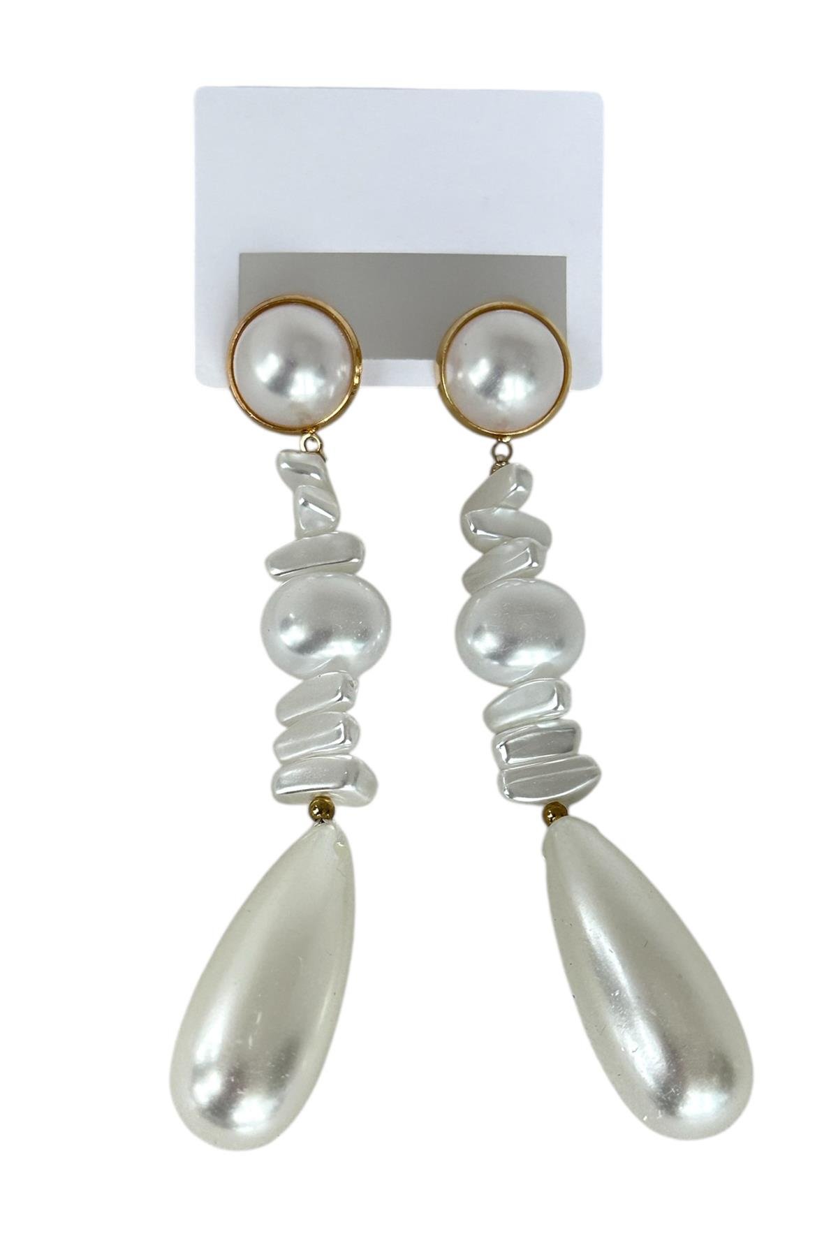 Altın Renk İnci Detaylı Abiye Küpe (Çift)