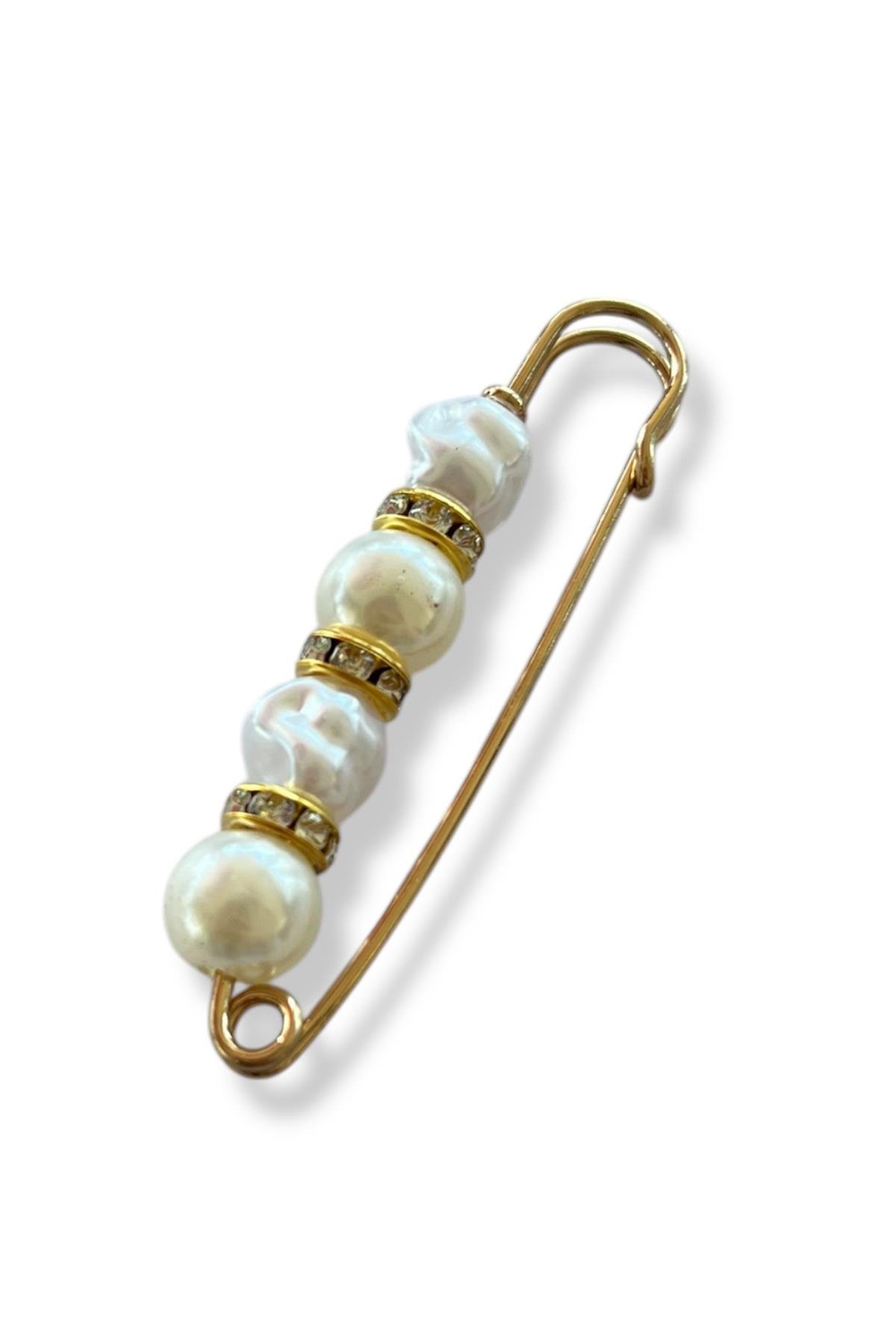 Altın Renk İnci Detaylı Eşarp İğnesi /Broş