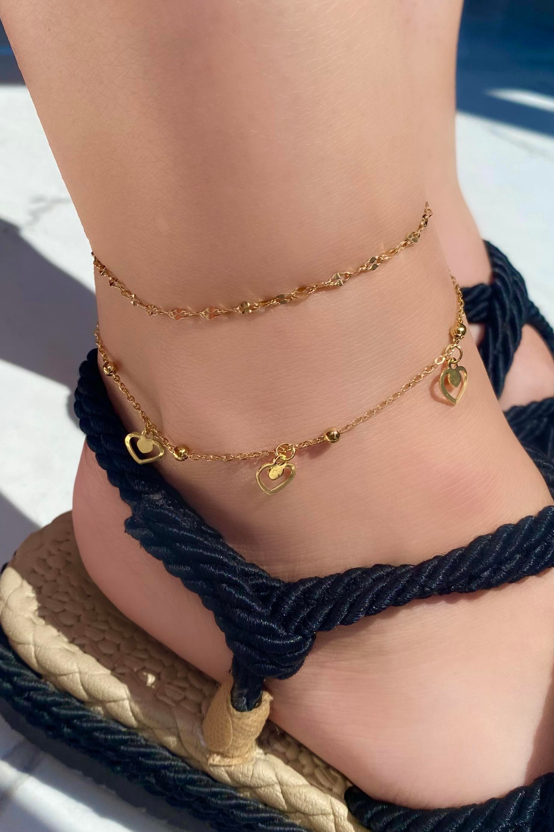 Altın Renk Kalp Figürlü Çelik Halhal