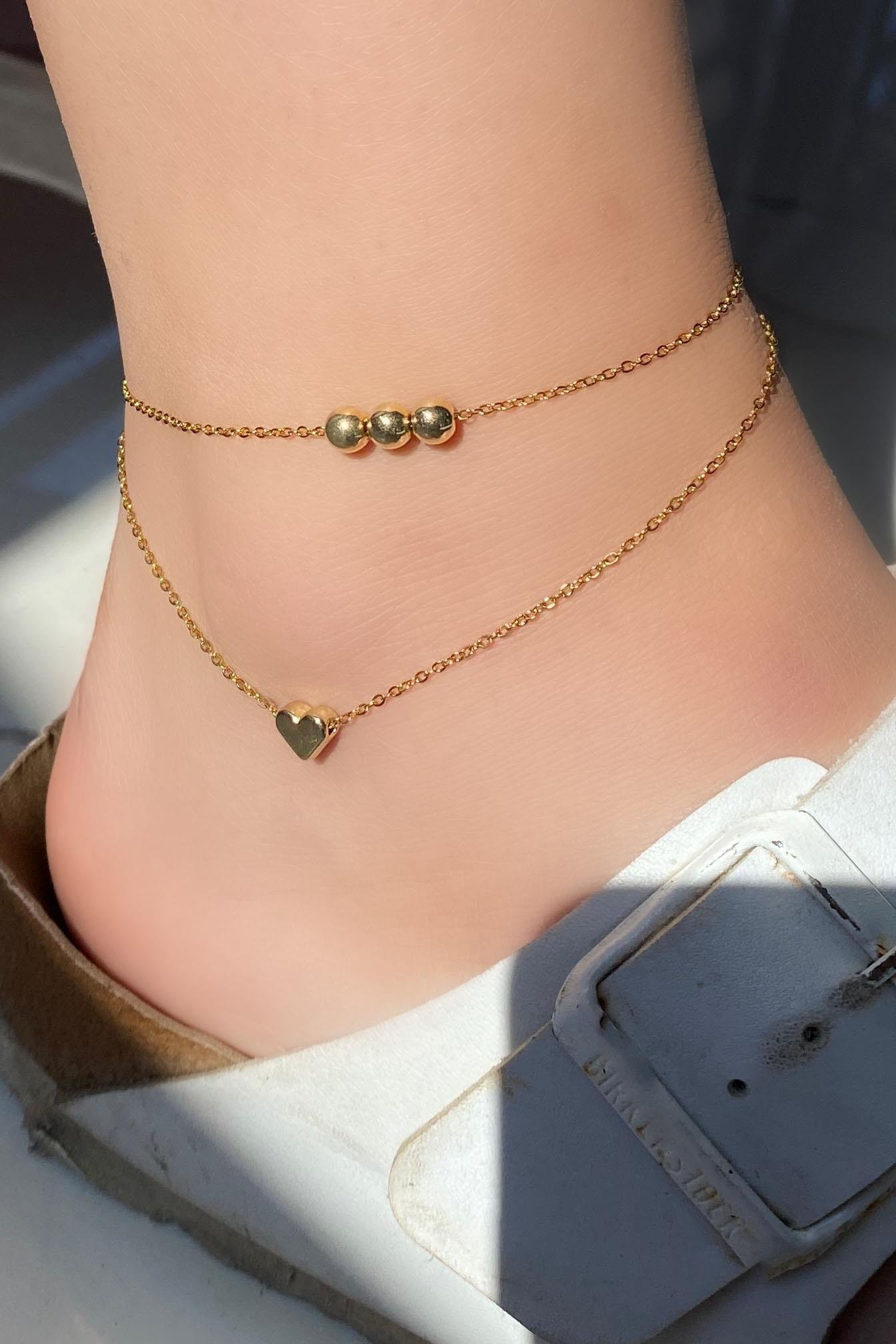 Altın Renk Kalp Figürlü Çelik Halhal