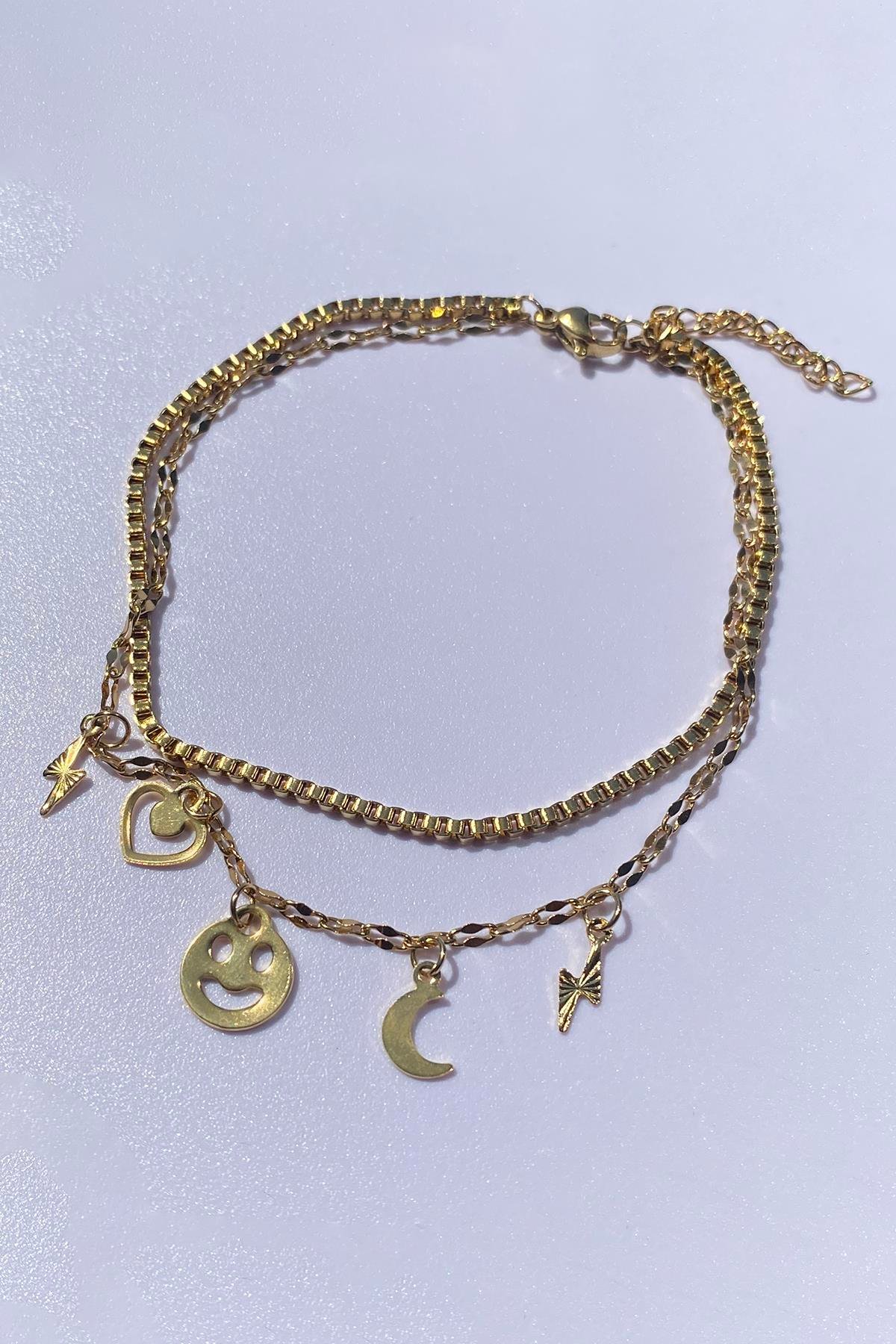 Altın Renk Karışık Figür Çelik Halhal