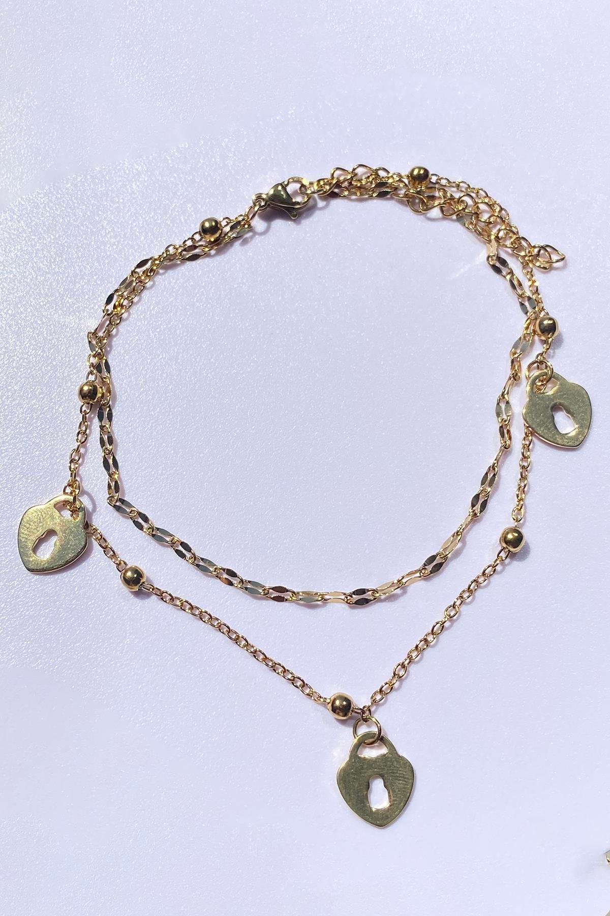 Altın Renk Kilit Figürlü Çelik Halhal