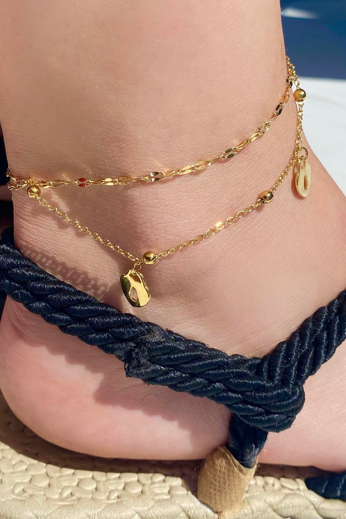 Altın Renk Kilit Figürlü Çelik Halhal