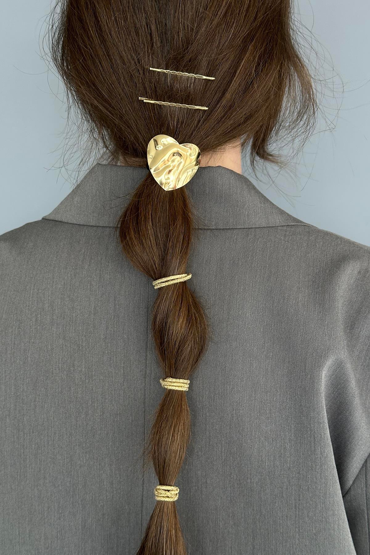 Altın Renk Metal Detaylı Lastik Toka Ve Tel Toka Set