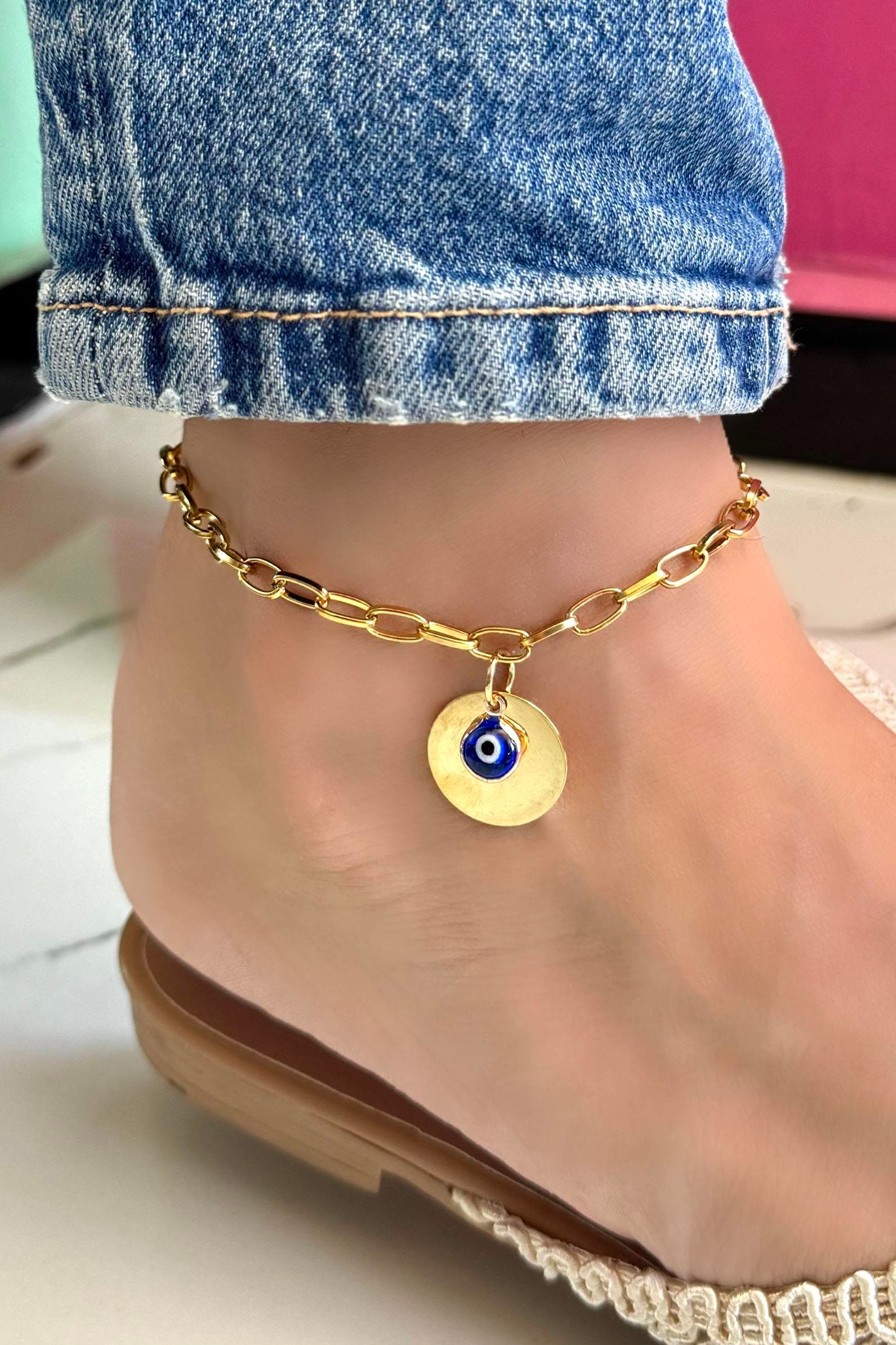 Altın Renk Nazar boncuk Figürlü Çelik Halhal