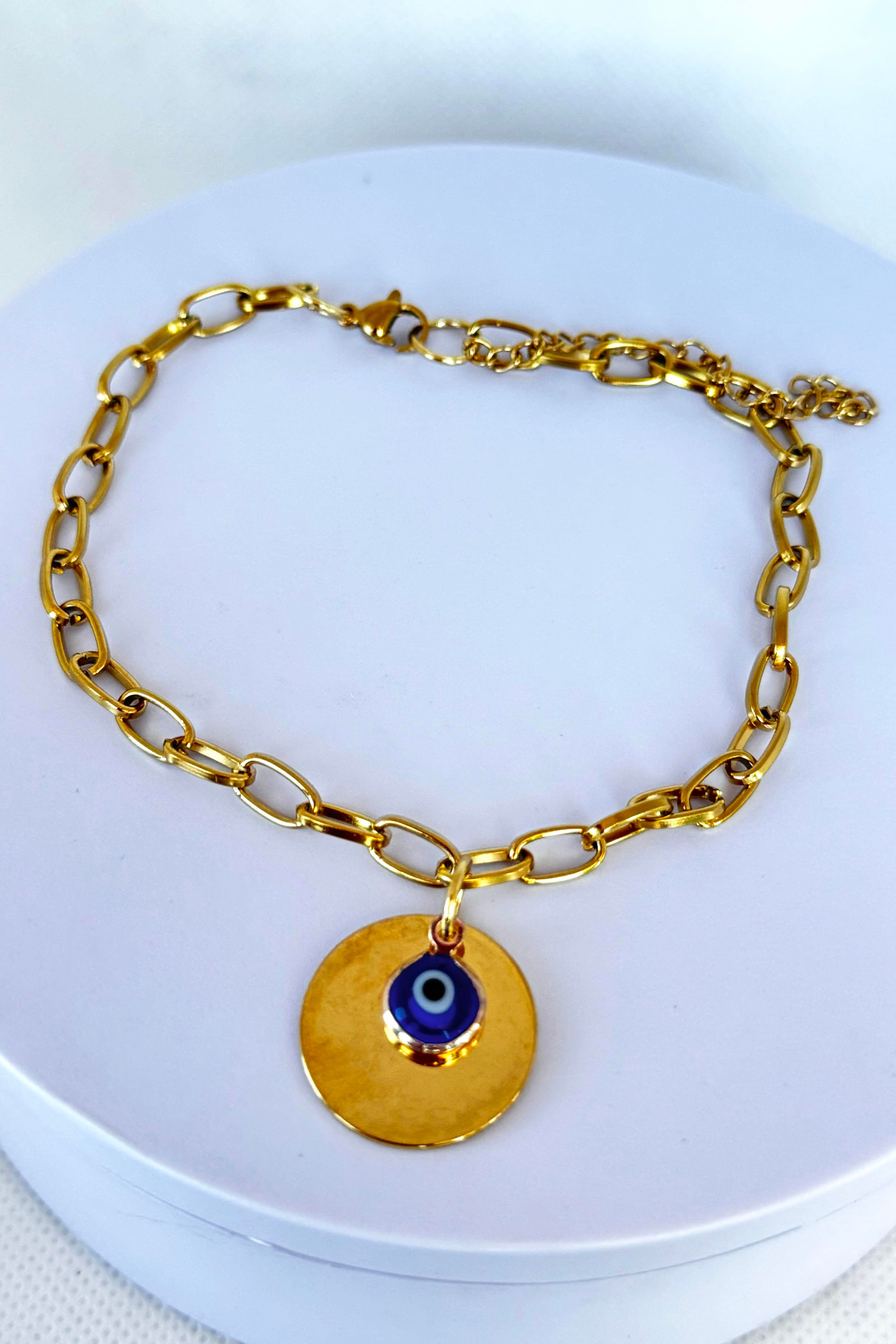 Altın Renk Nazar boncuk Figürlü Çelik Halhal