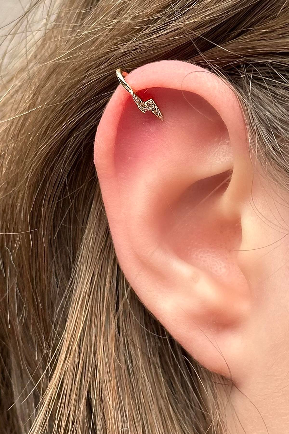 Altın Renk Şimşek Figürlü Deliksiz Kulak/ Burun Piercing (Tek)