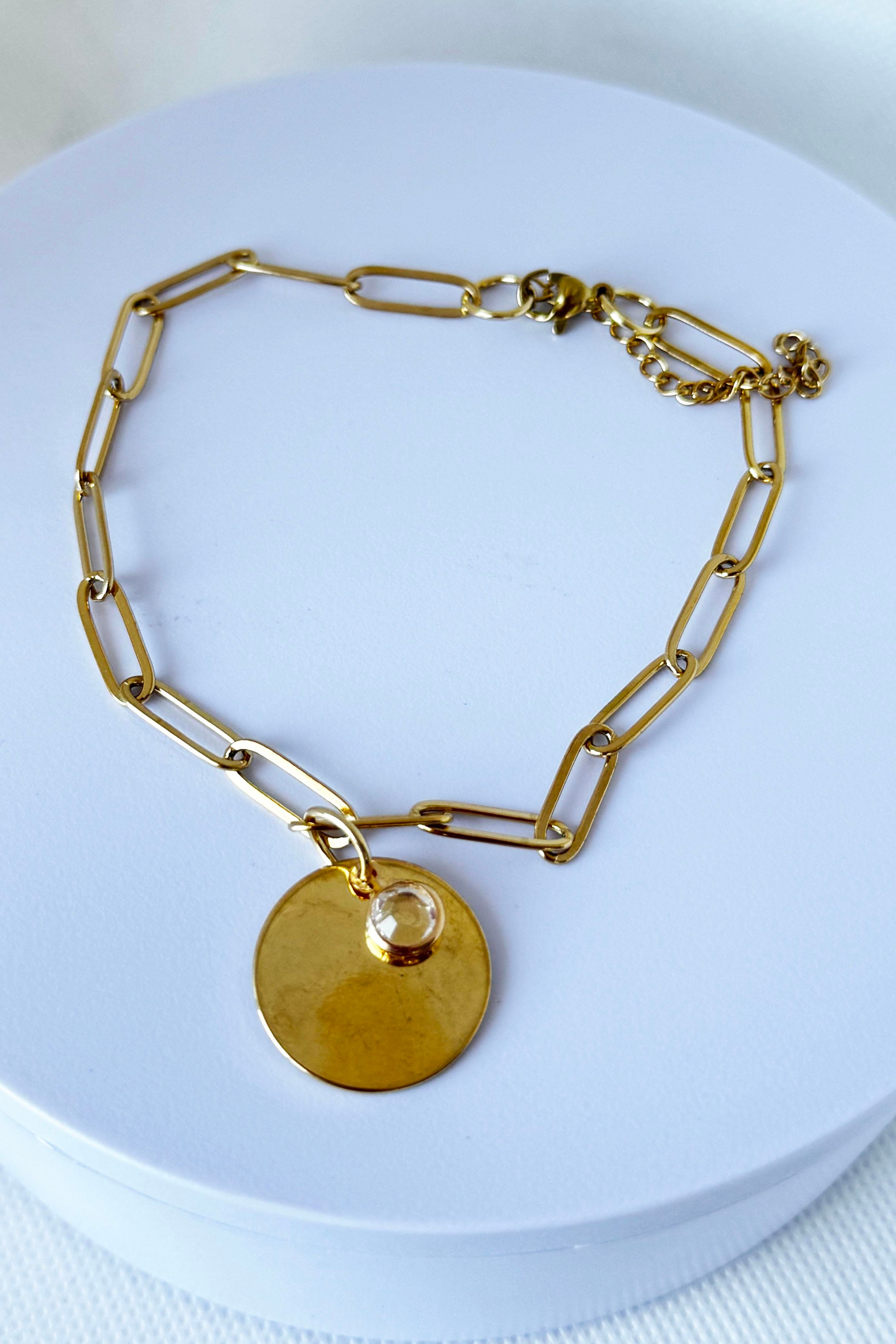 Altın Renk Taş Detaylı Çelik Halhal