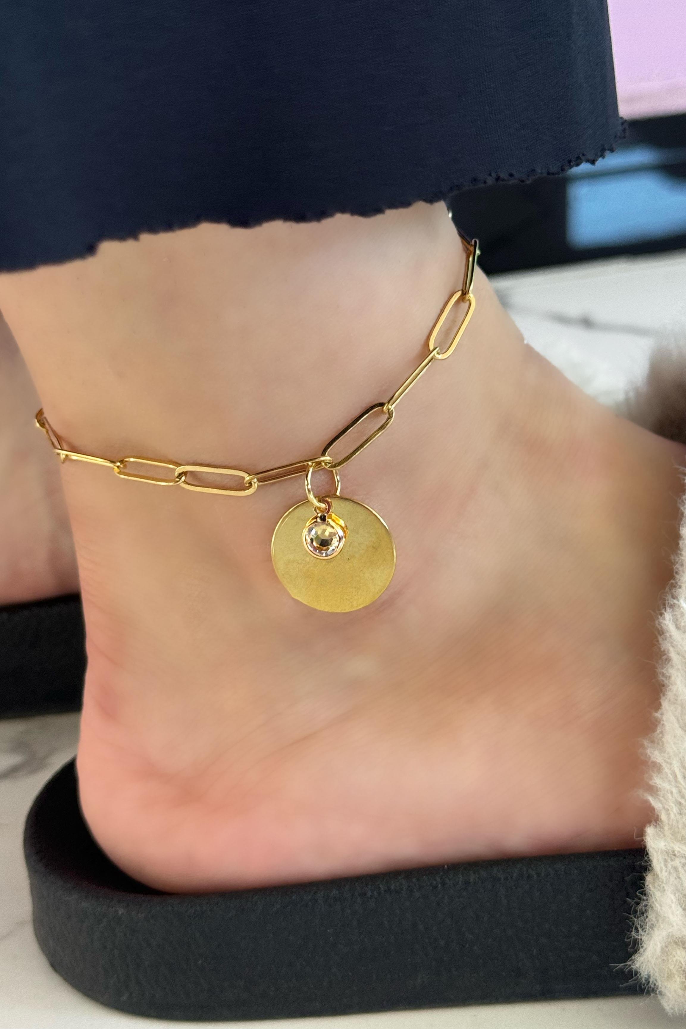 Altın Renk Taş Detaylı Çelik Halhal