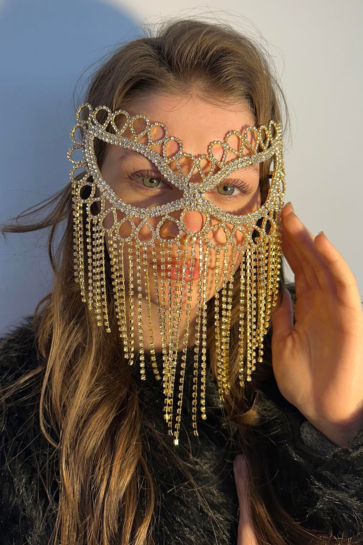 Altın Renk Taşlı Parti Maskesi