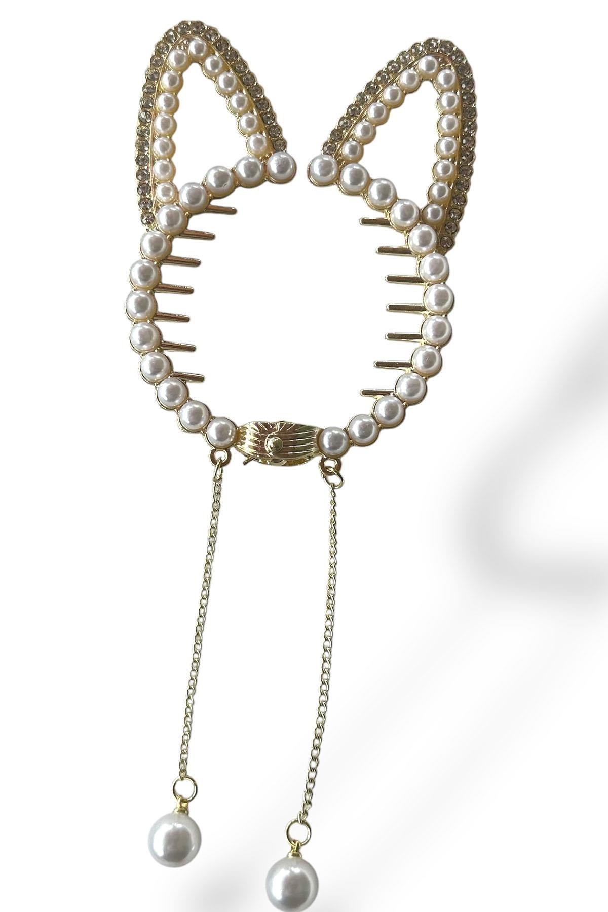 Altın Renk Tavşan Figürlü İnci Detaylı Sallantılı Topuz Tokası