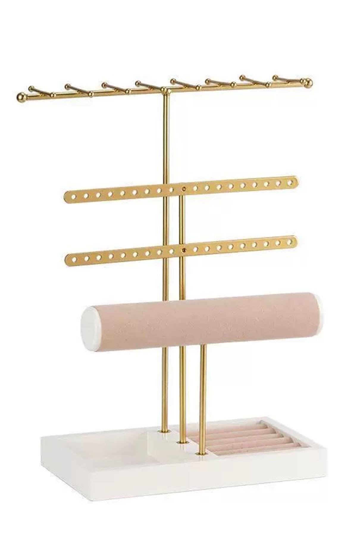 Altın Renk Üç Katlı Saat/Bileklik Takı Standı