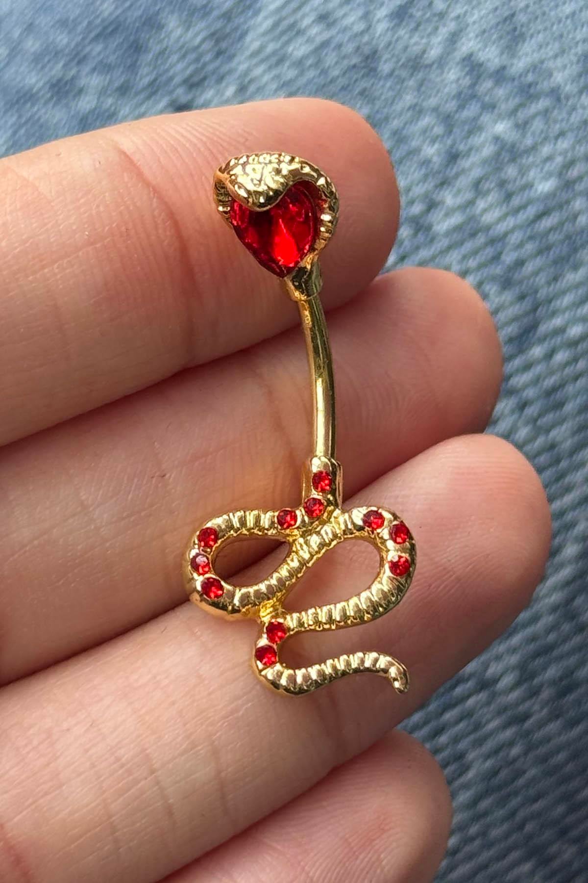 Altın Renk Yılan Figürlü Cerrahi Çelik Göbek Piercing