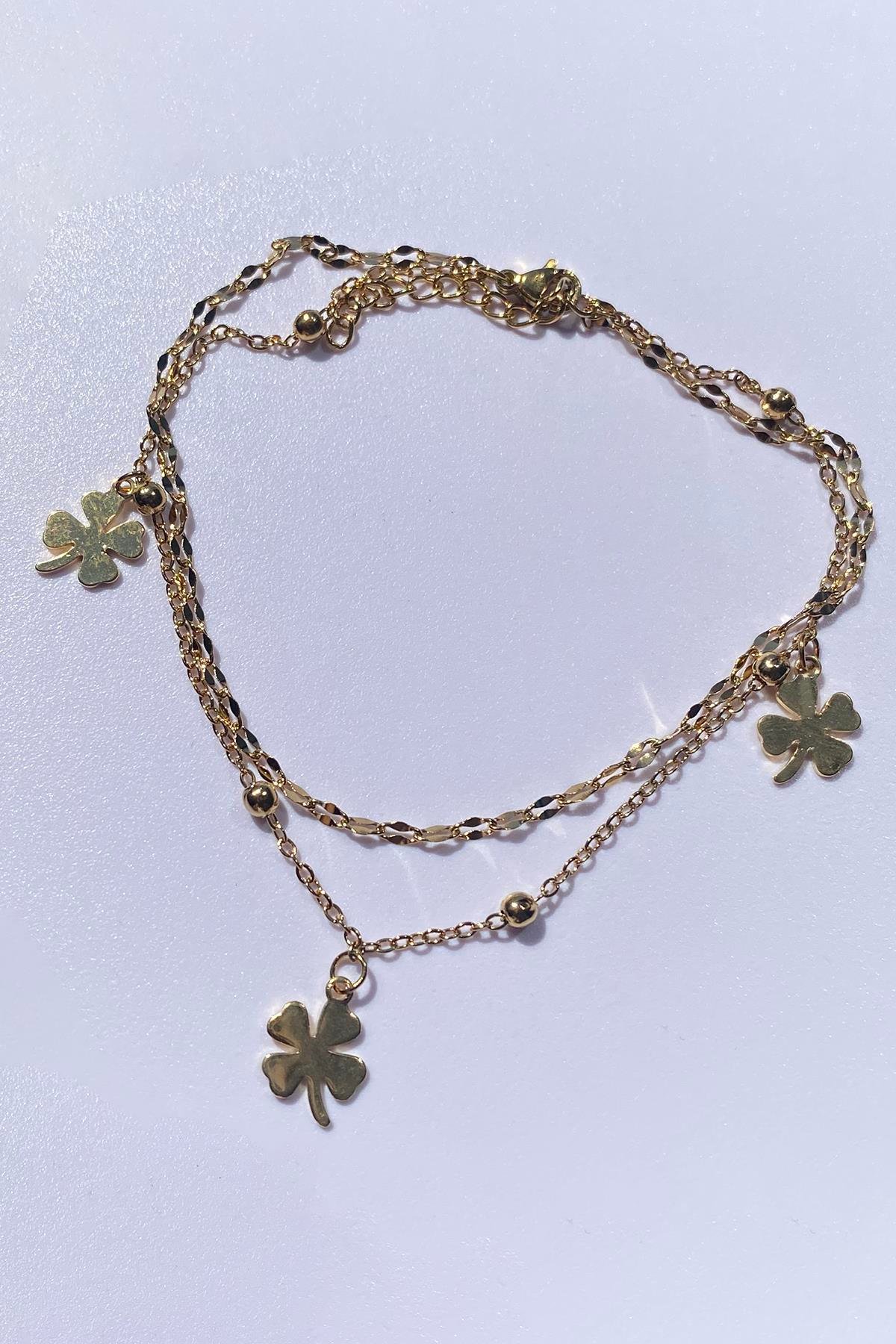 Altın Renk Yonca Figürlü Çelik Halhal