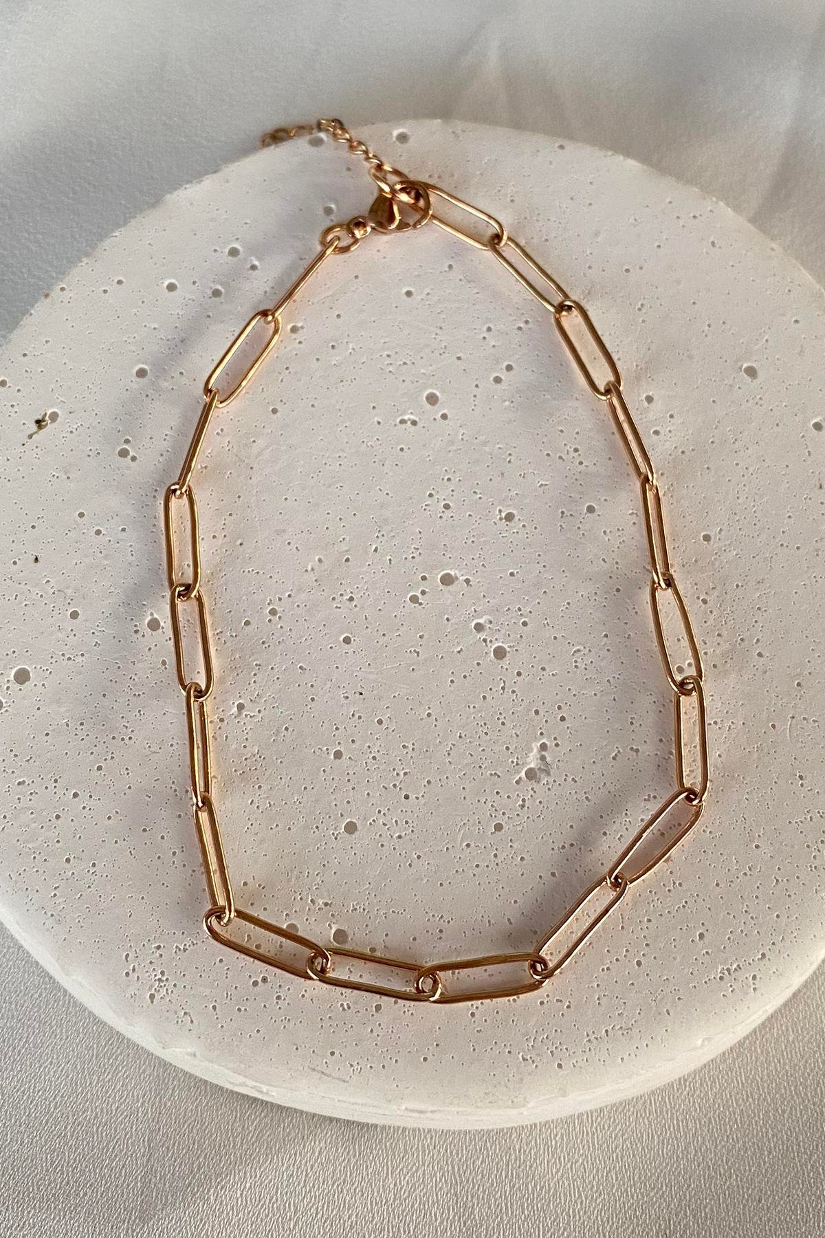 Altın Renk Zincir Detaylı Çelik Halhal