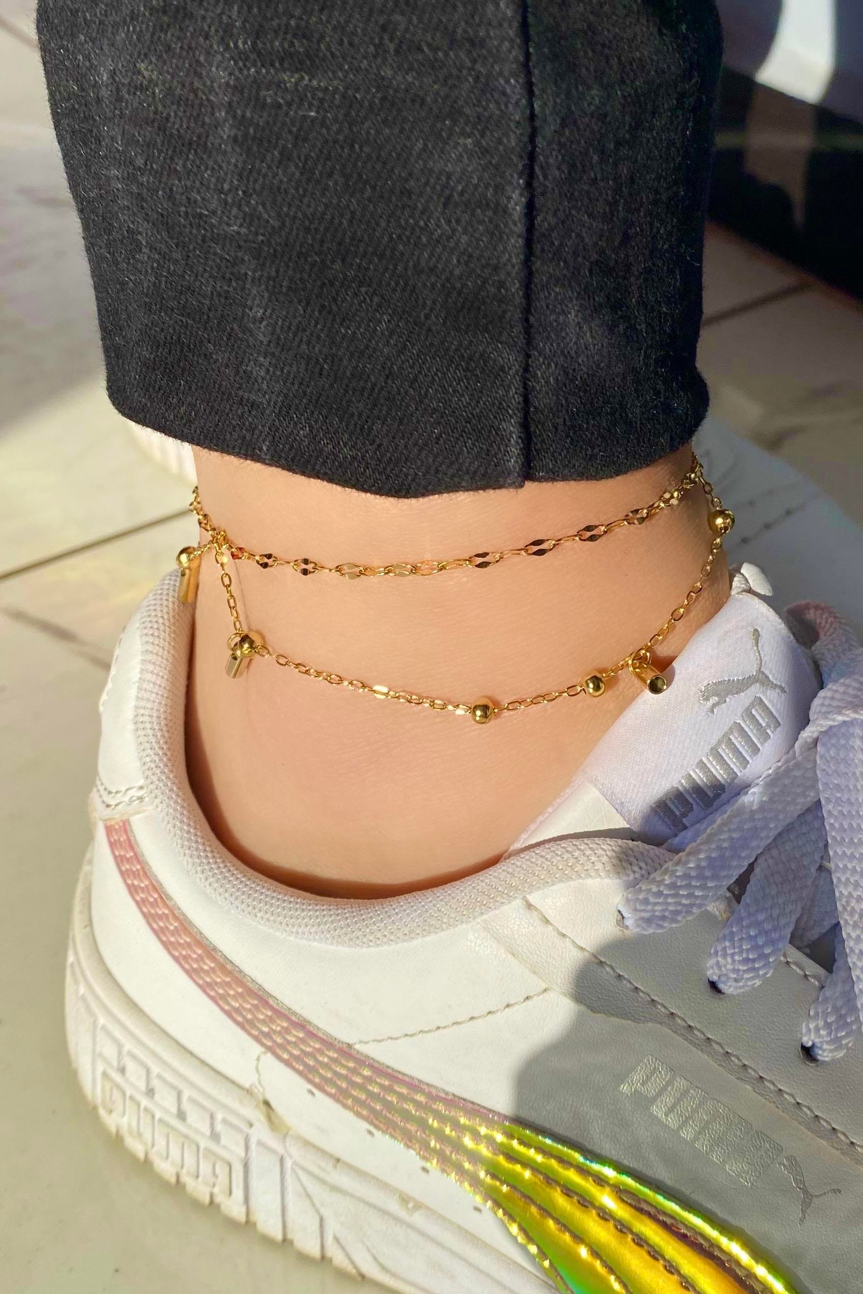 Altın Renk Zincir Detaylı Çelik Halhal