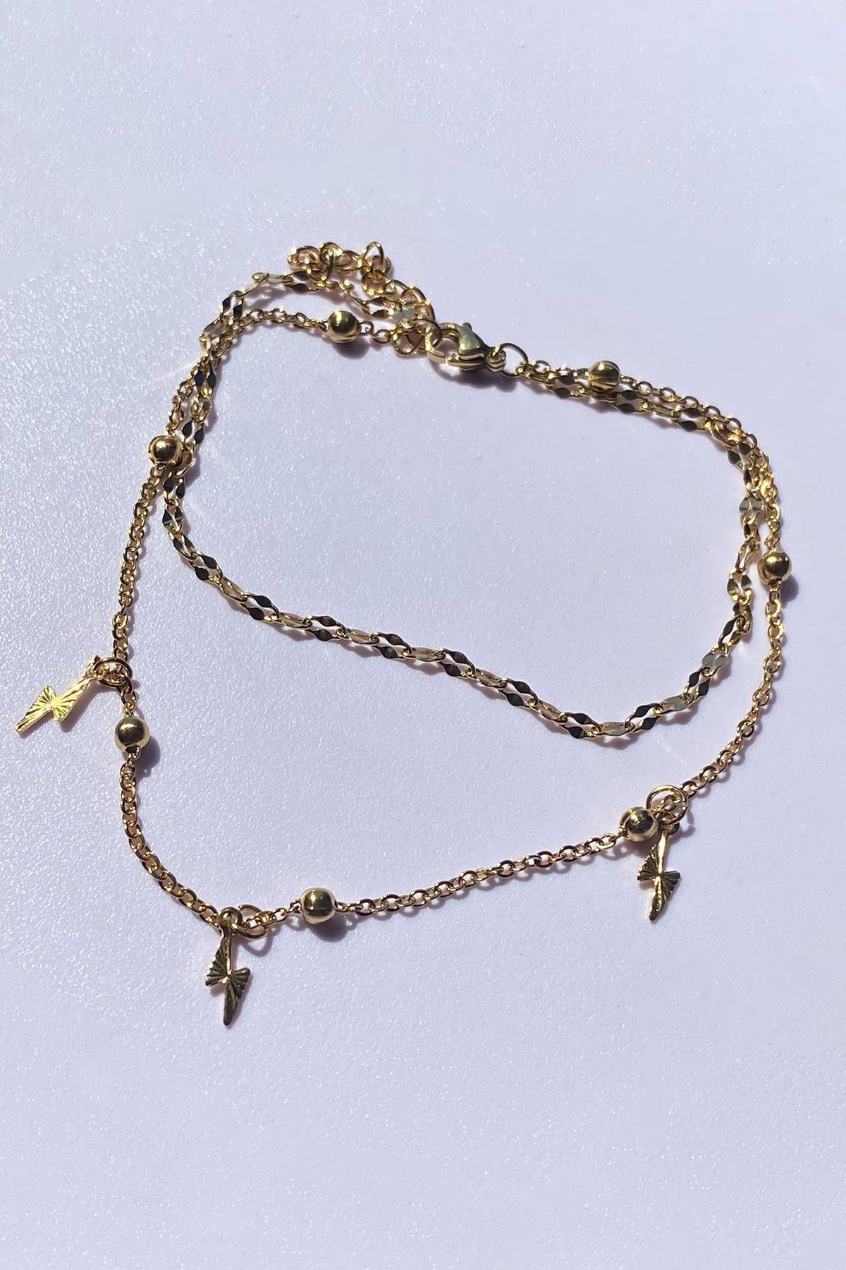 Altın Renk Zincir Figürlü Çelik Halhal