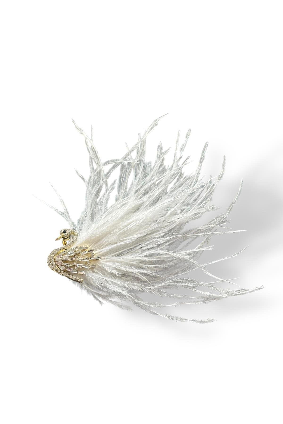 Altın Ve Beyaz Renk Kuş Figürlü Taşlı Broş