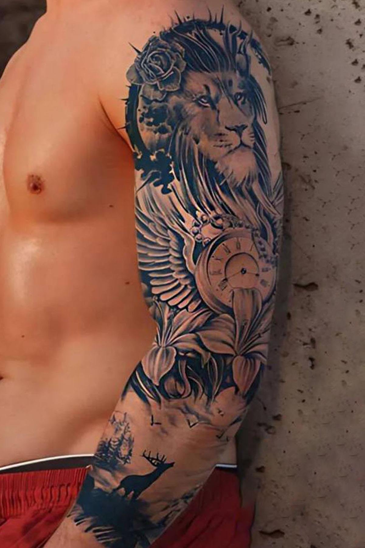 Aslan Figürlü 12 Saat Sonra Kararan Geçici Kol Dövme Tattoo