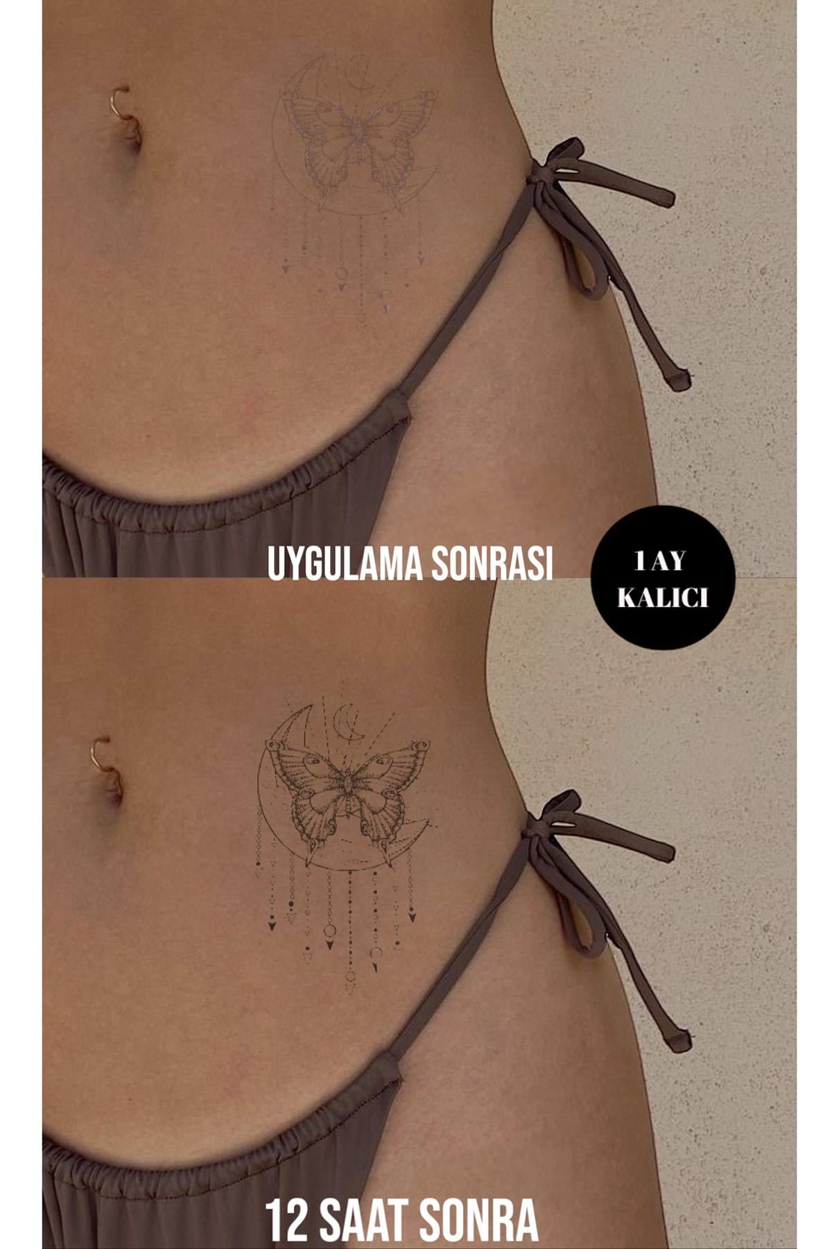Ay Ve Kelebek Figürlü 12 Saat Sonra Kararan Geçici Dövme Tattoo