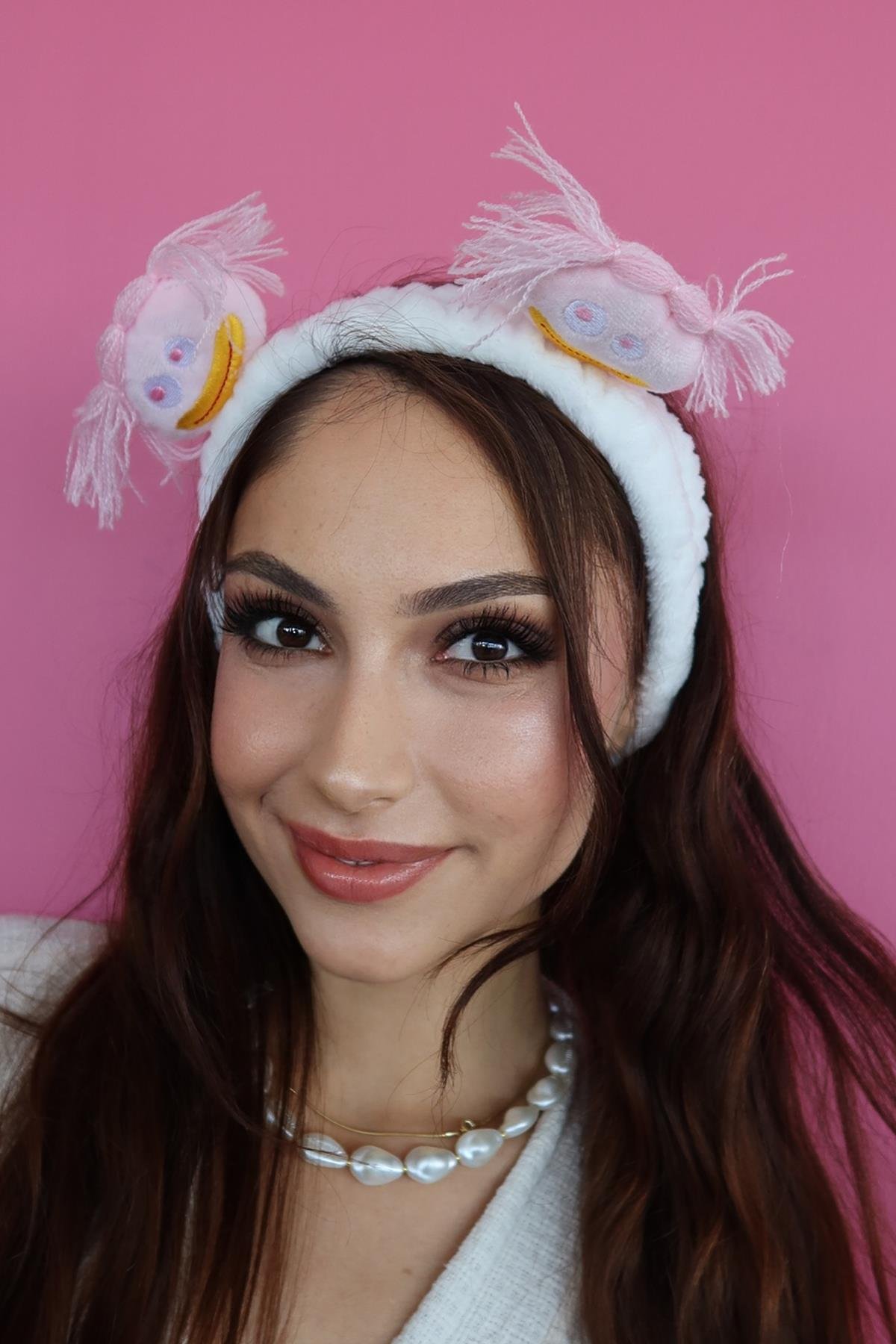 Beyaz Renk Canavar Figürlü Peluş Saç Bandı