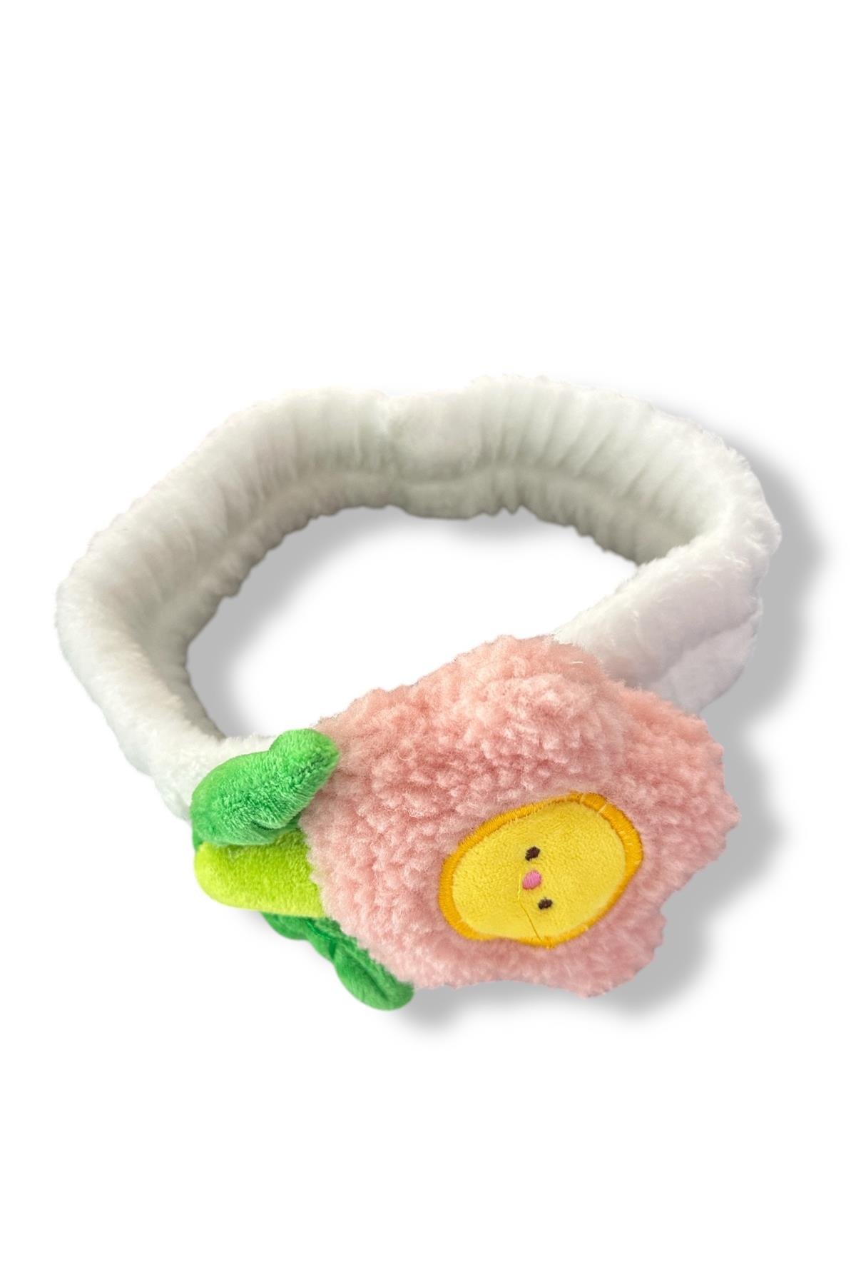 Beyaz Renk Çiçek Figürlü Peluş Saç Bandı