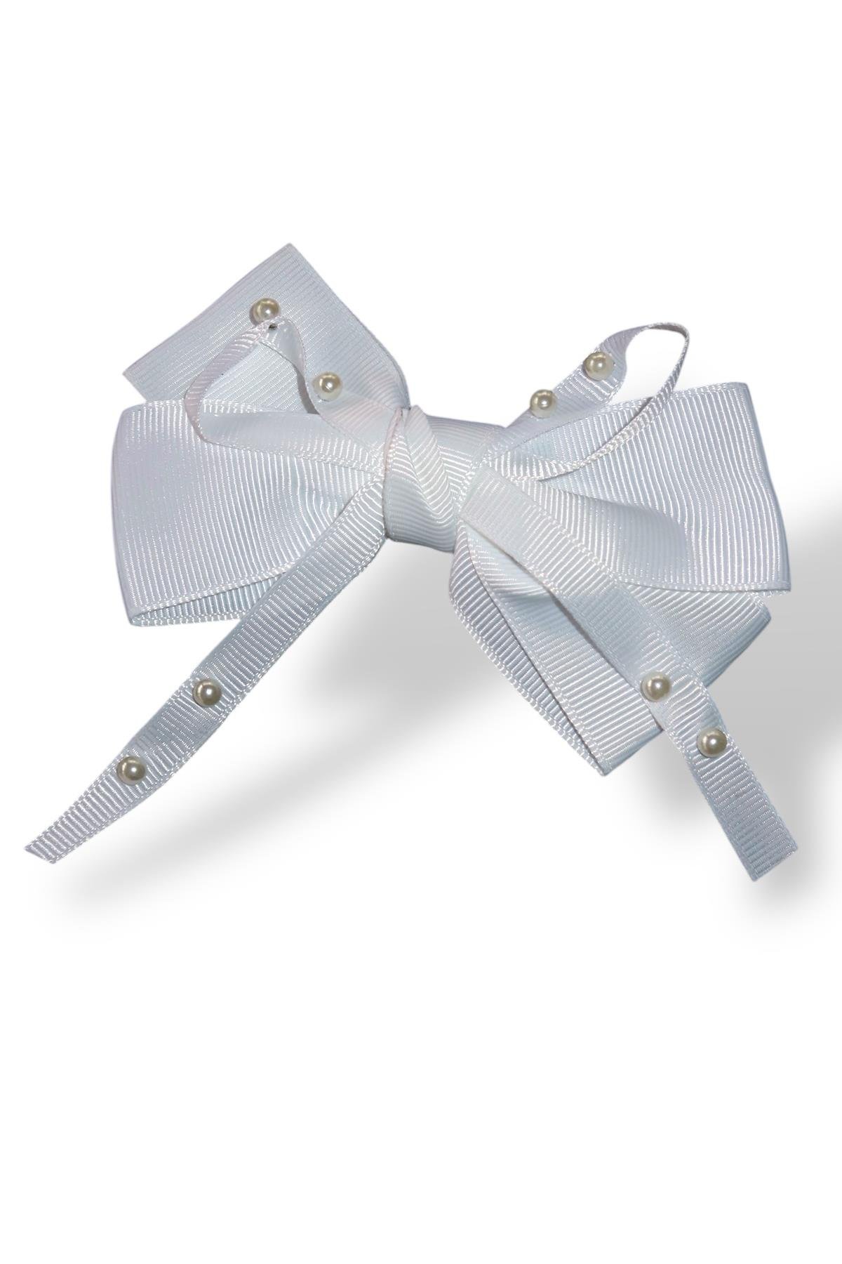 Beyaz Renk İnci Detaylı Kurdele Figürlü Pens Toka