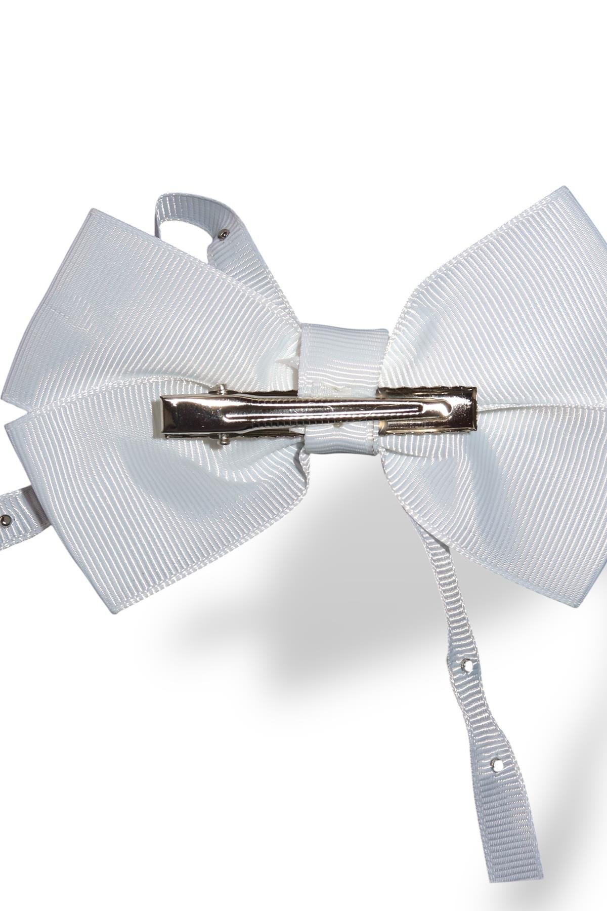 Beyaz Renk İnci Detaylı Kurdele Figürlü Pens Toka