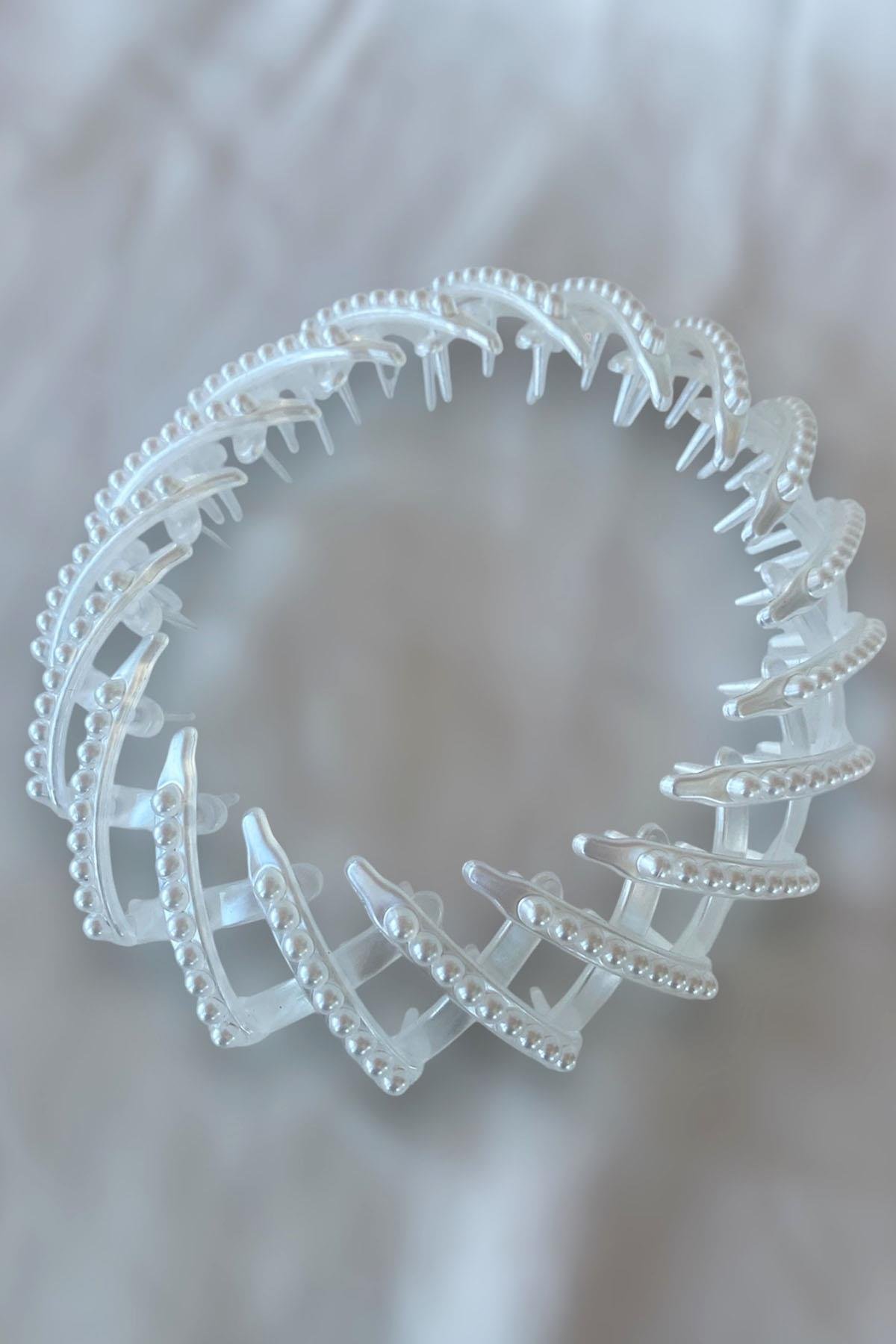 Beyaz Renk İnci Detaylı Topuz Aparatı/ Tokası