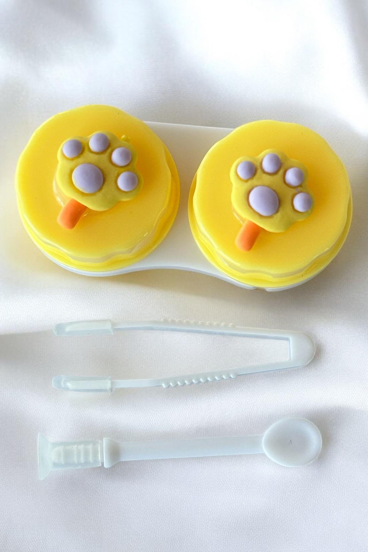 Beyaz Renk Sarı Pati Figürlü Lens Saklama Kutusu