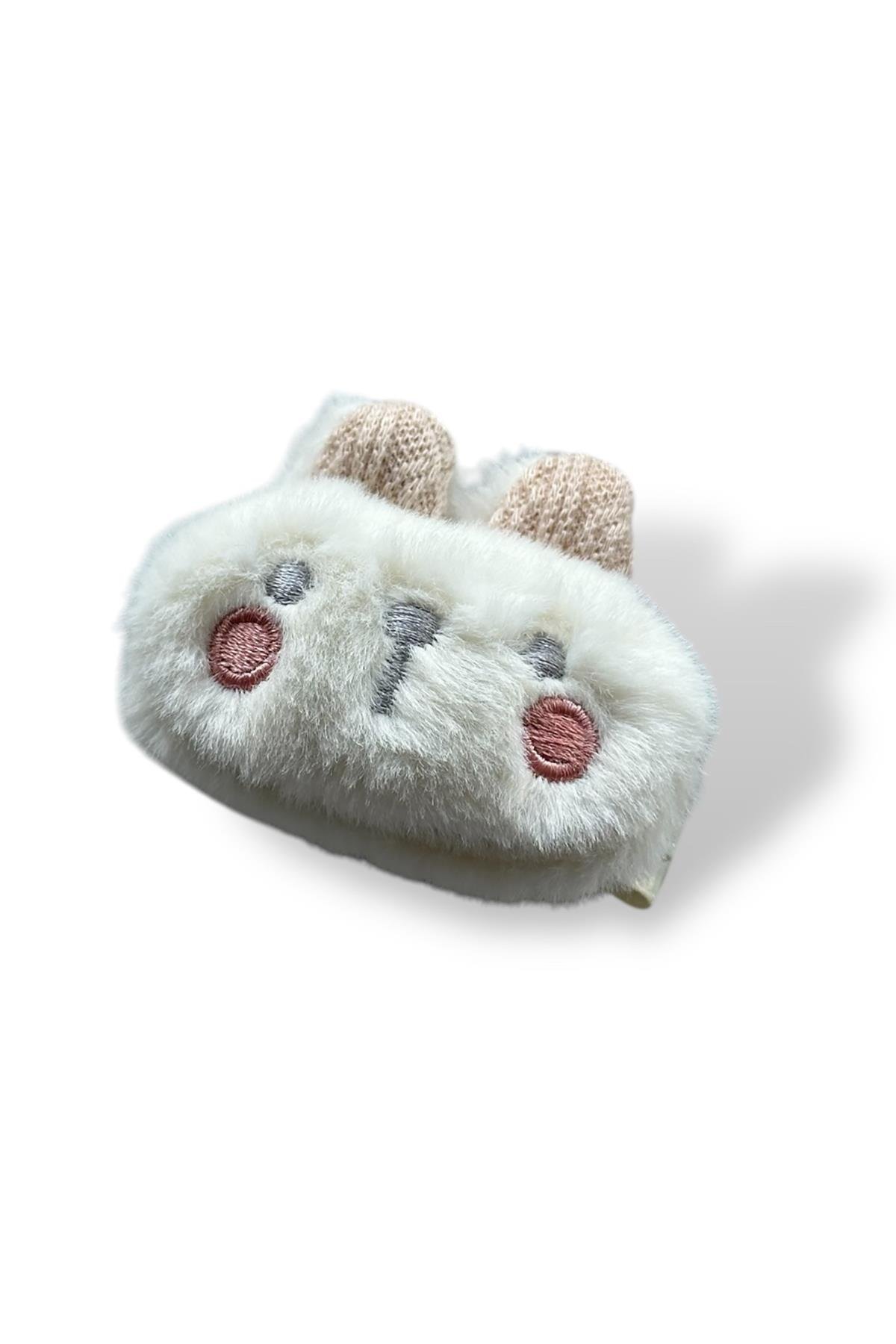 Beyaz Renk Tavşan Figürlü Yan Toka