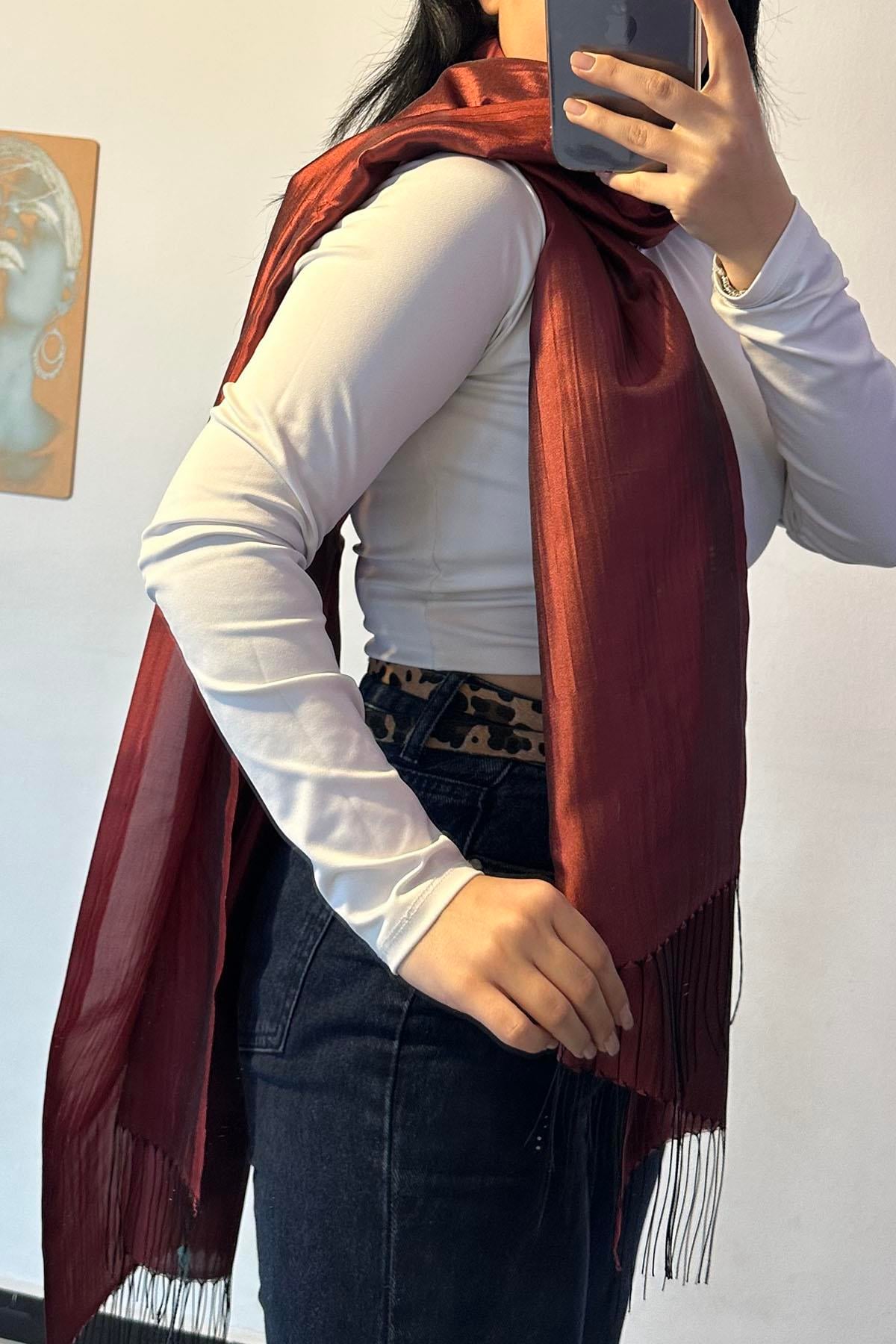 Bordo Renk Tafta Şal