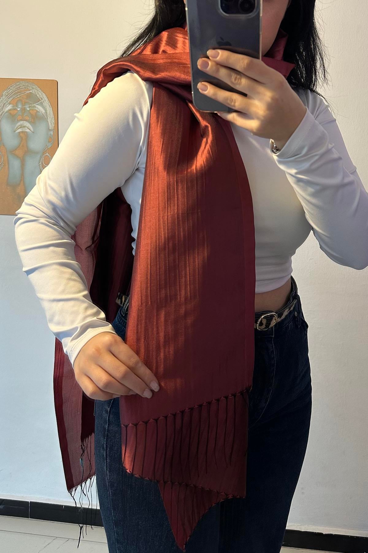 Bordo Renk Tafta Şal