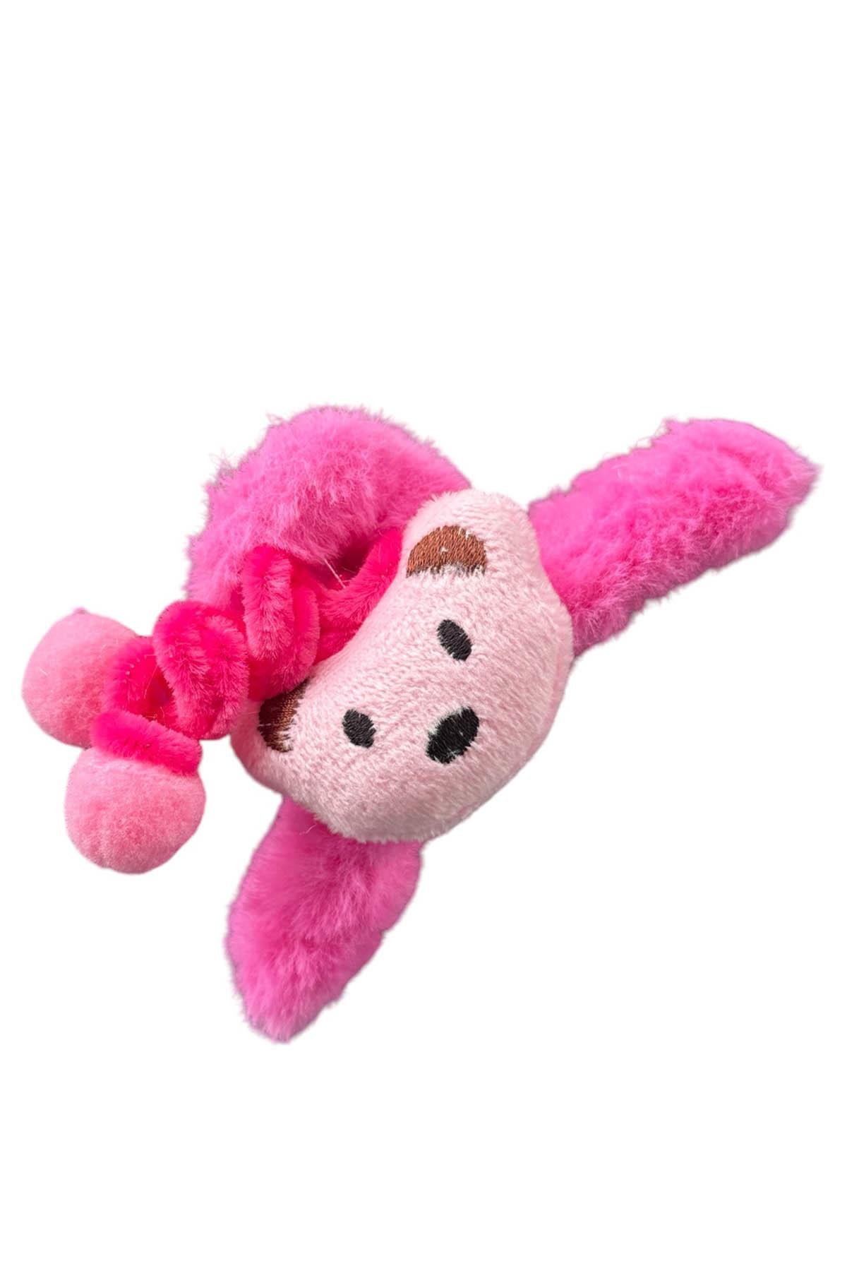 Fuşya Renk Ayıcık Figürlü Peluş Mandal Toka