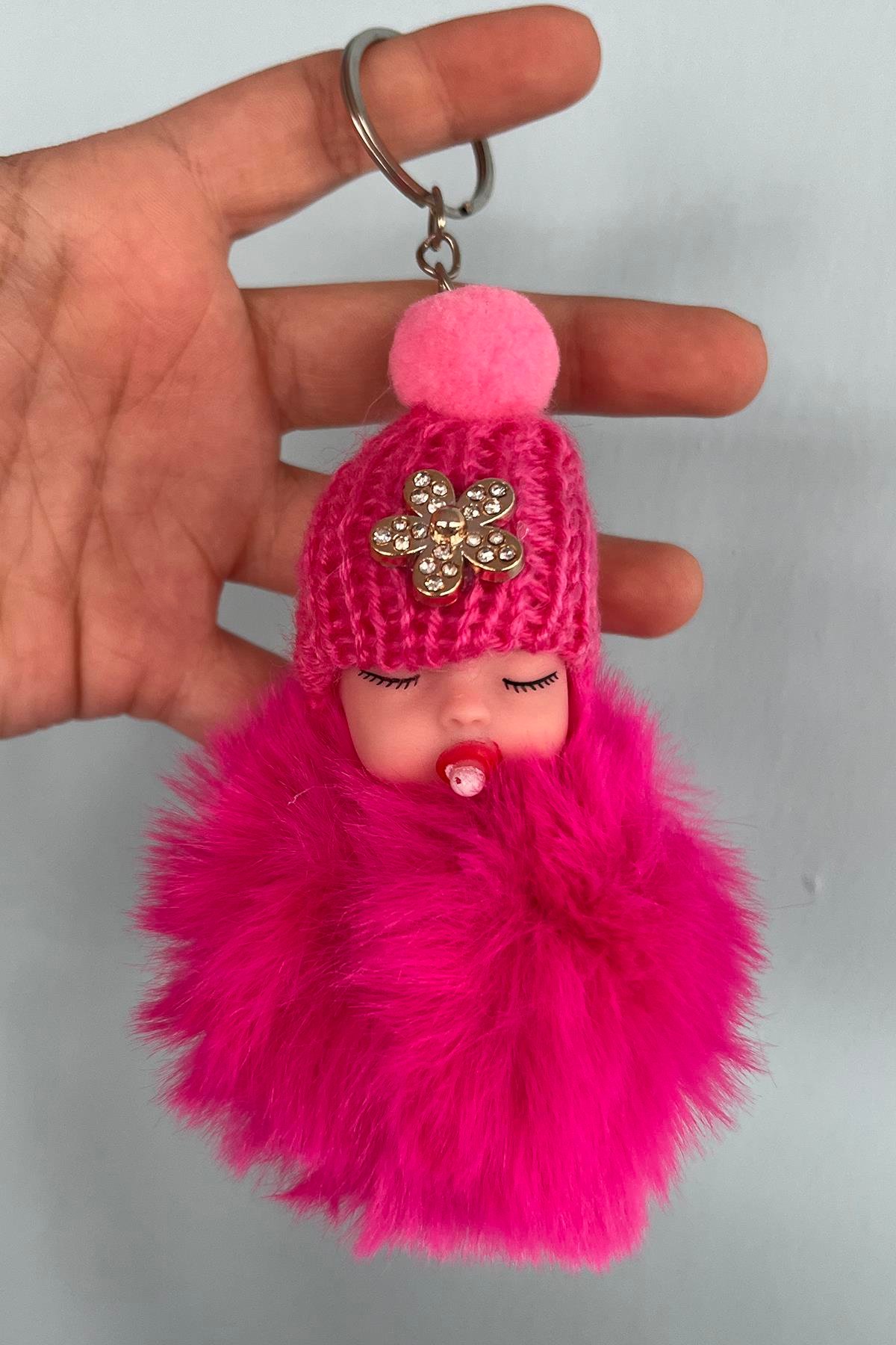 Fuşya Renk Bebek Figürlü Peluş Anahtarlık