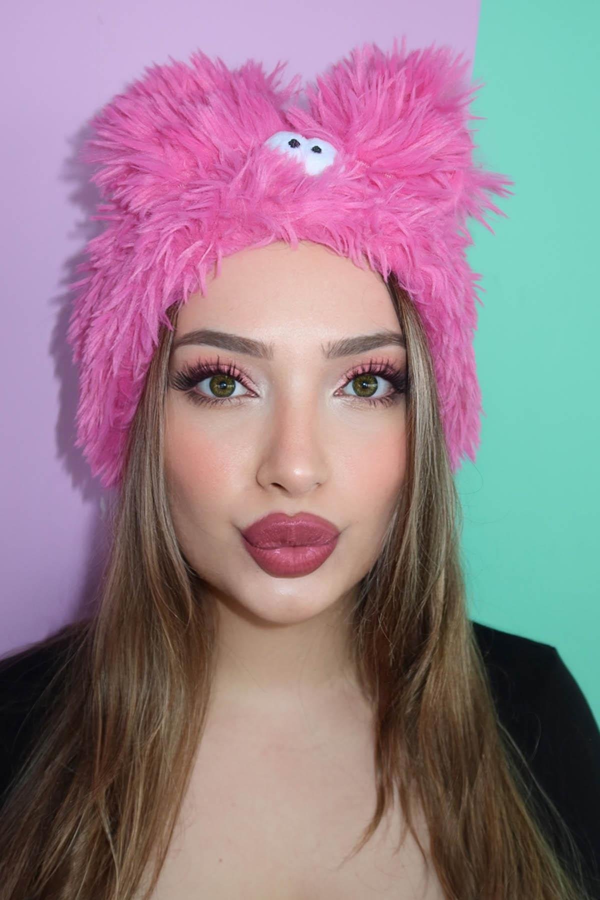 Fuşya Renk Canavar Figürlü Peluş Saç Bandı