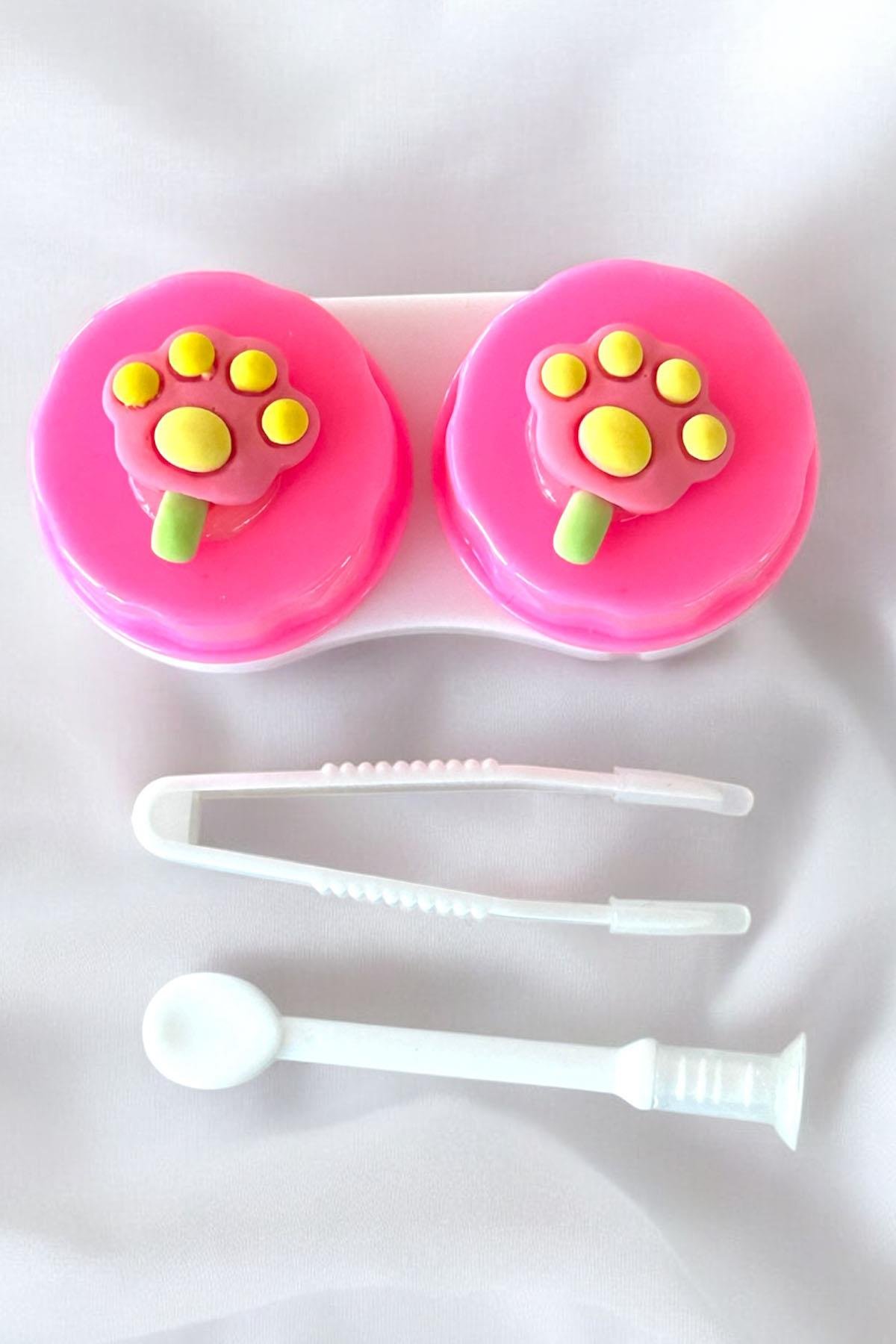 Fuşya Renk Pati Figürlü Lens Saklama Kutusu